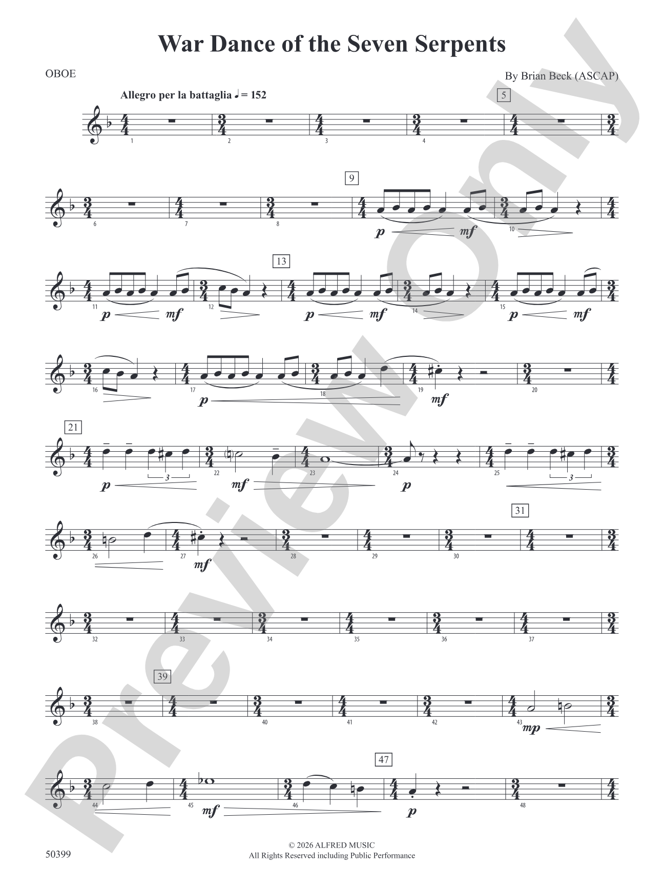 WAR DANCE OF SEVEN SERPENTS/DB: Oboe
