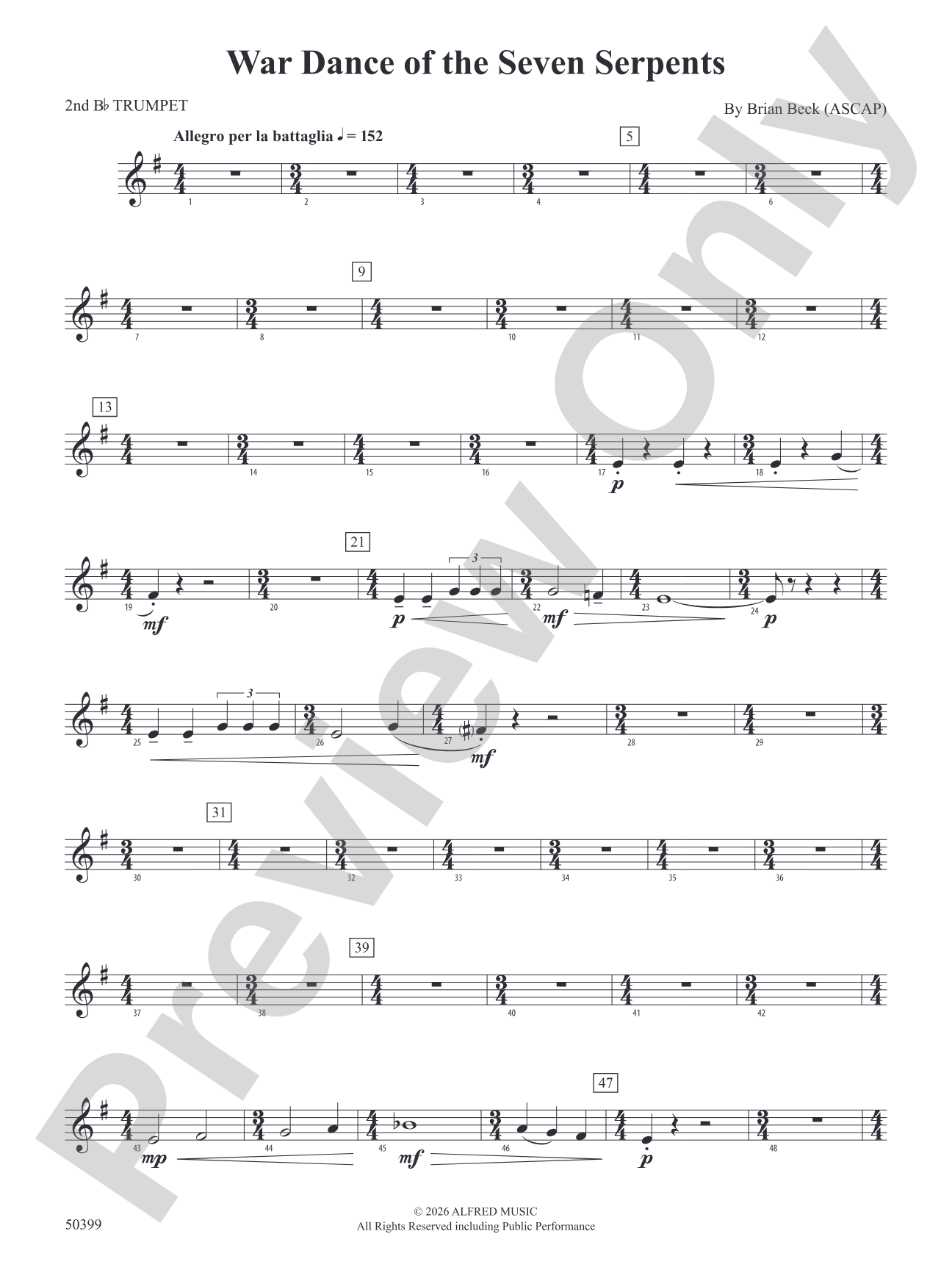 WAR DANCE OF SEVEN SERPENTS/DB: 2nd B-flat Trumpet