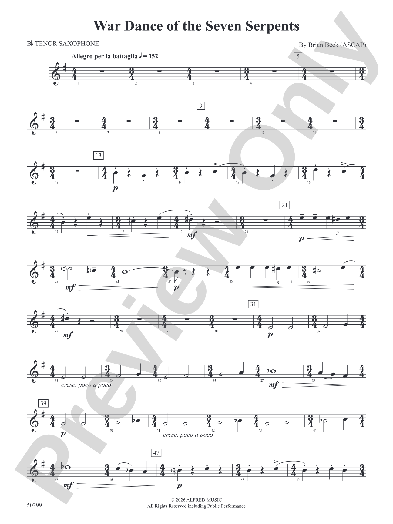 WAR DANCE OF SEVEN SERPENTS/DB: B-flat Tenor Saxophone