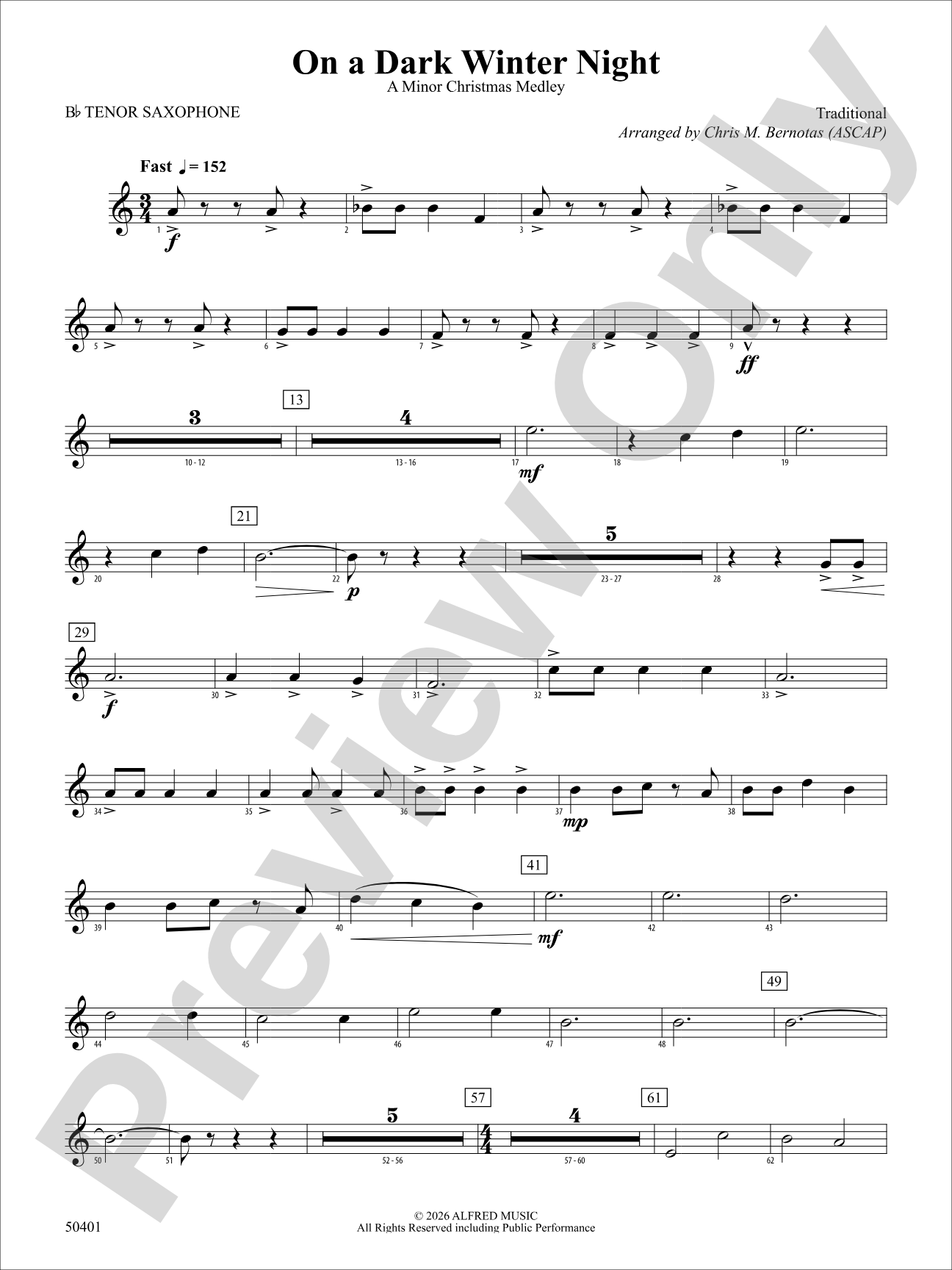 ON A DARK WINTER NIGHT/YS: B-flat Tenor Saxophone