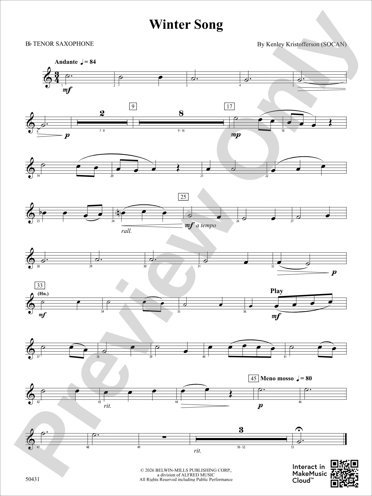 Winter Song: B-flat Tenor Saxophone
