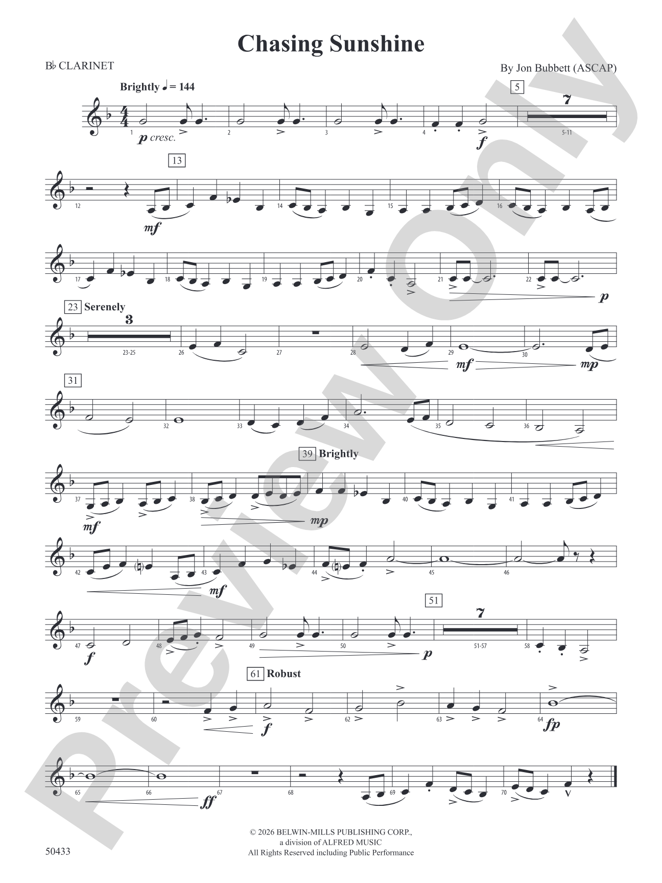 Chasing Sunshine: 1st B-flat Clarinet