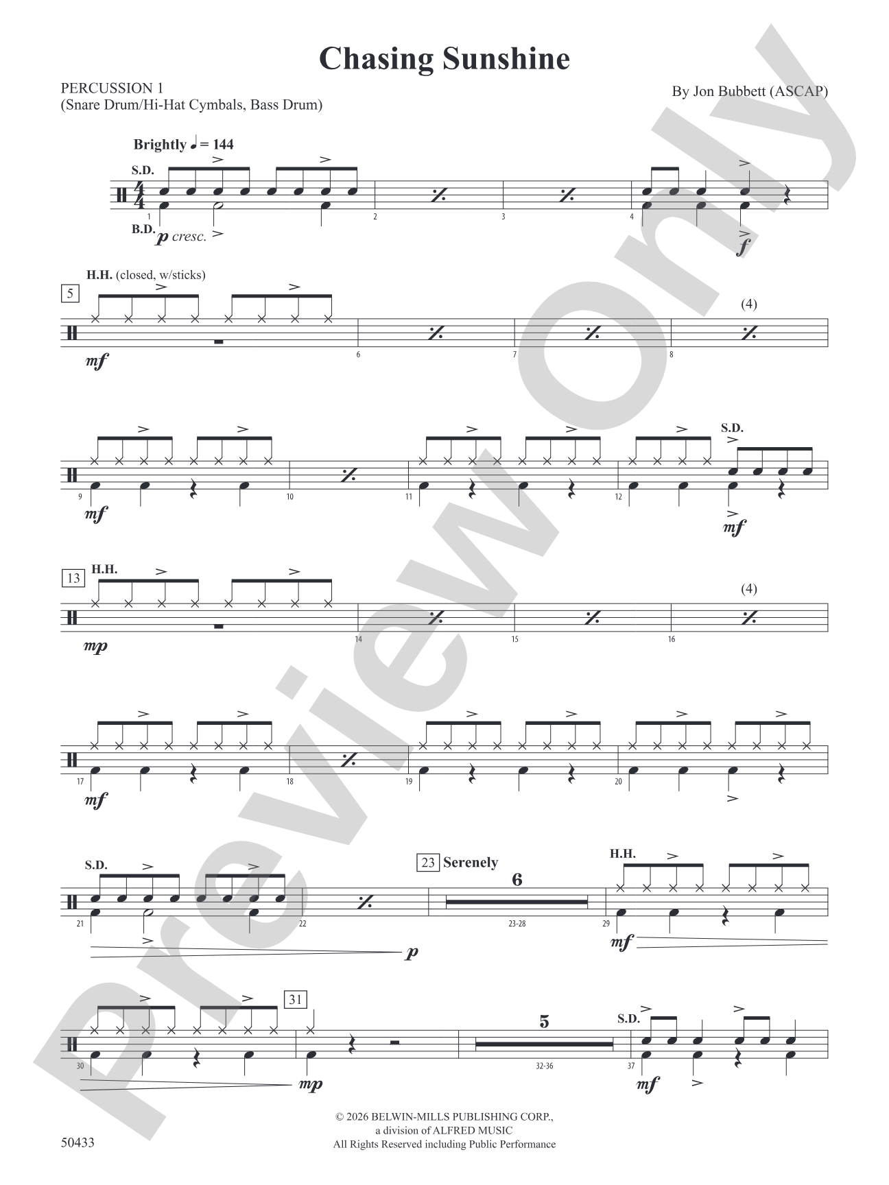 Chasing Sunshine: 1st Percussion
