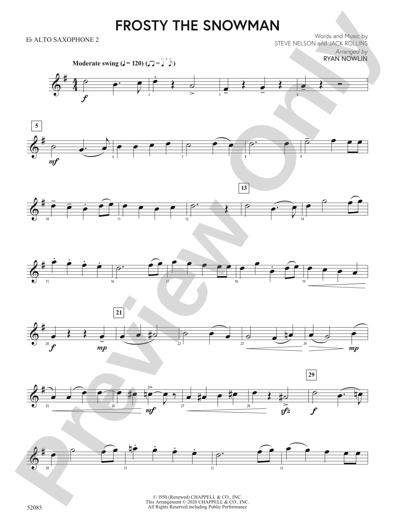 Frosty the Snowman: 2nd E-flat Alto Saxophone