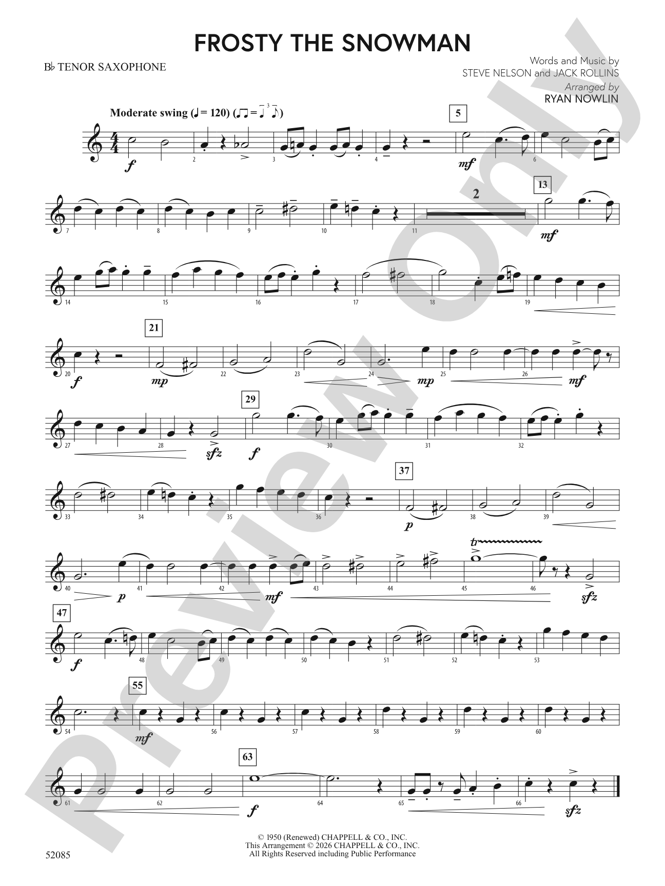 Frosty the Snowman: B-flat Tenor Saxophone
