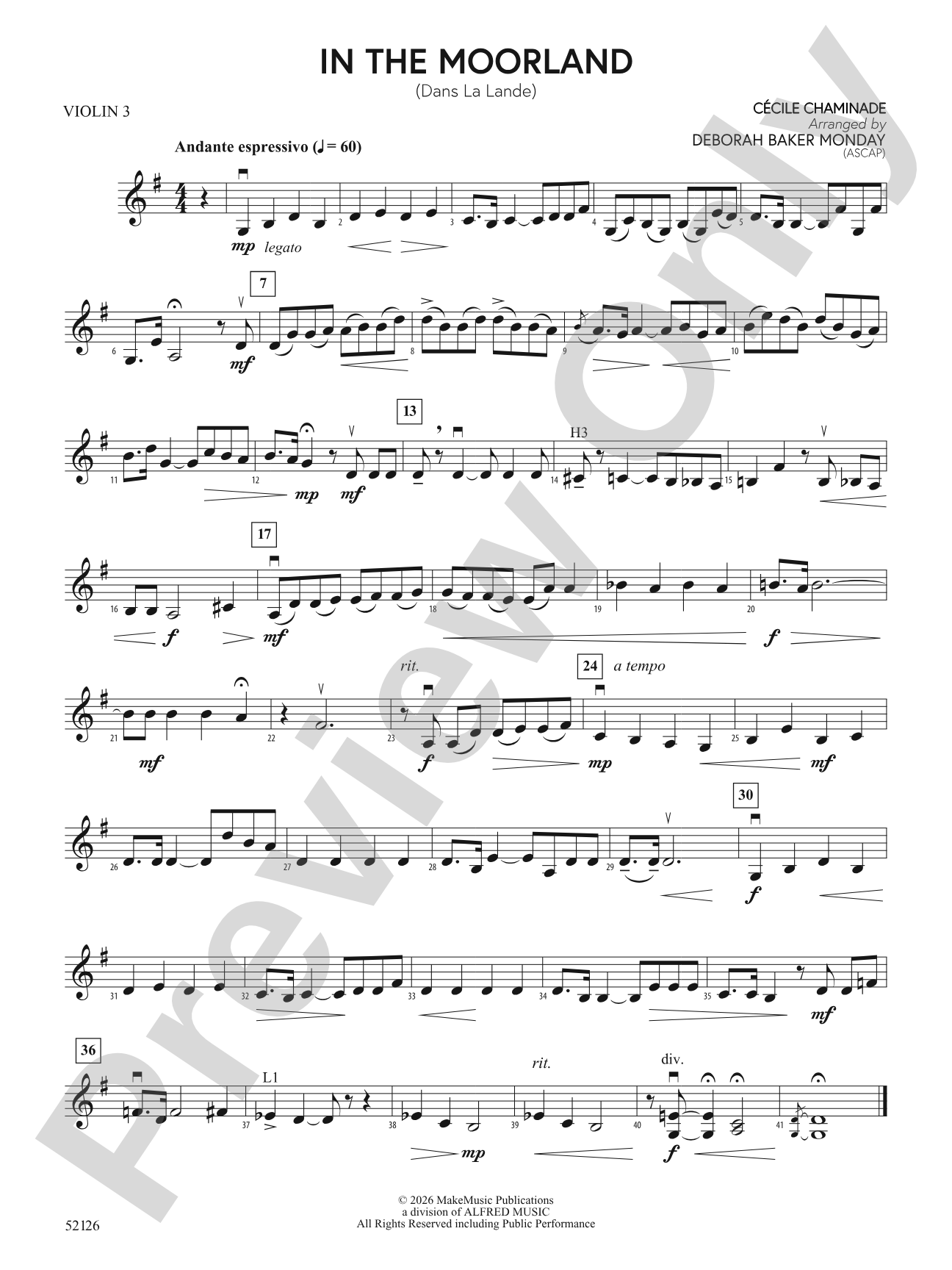IN THE MOORLAND/MIS: 3rd Violin (Viola [TC])