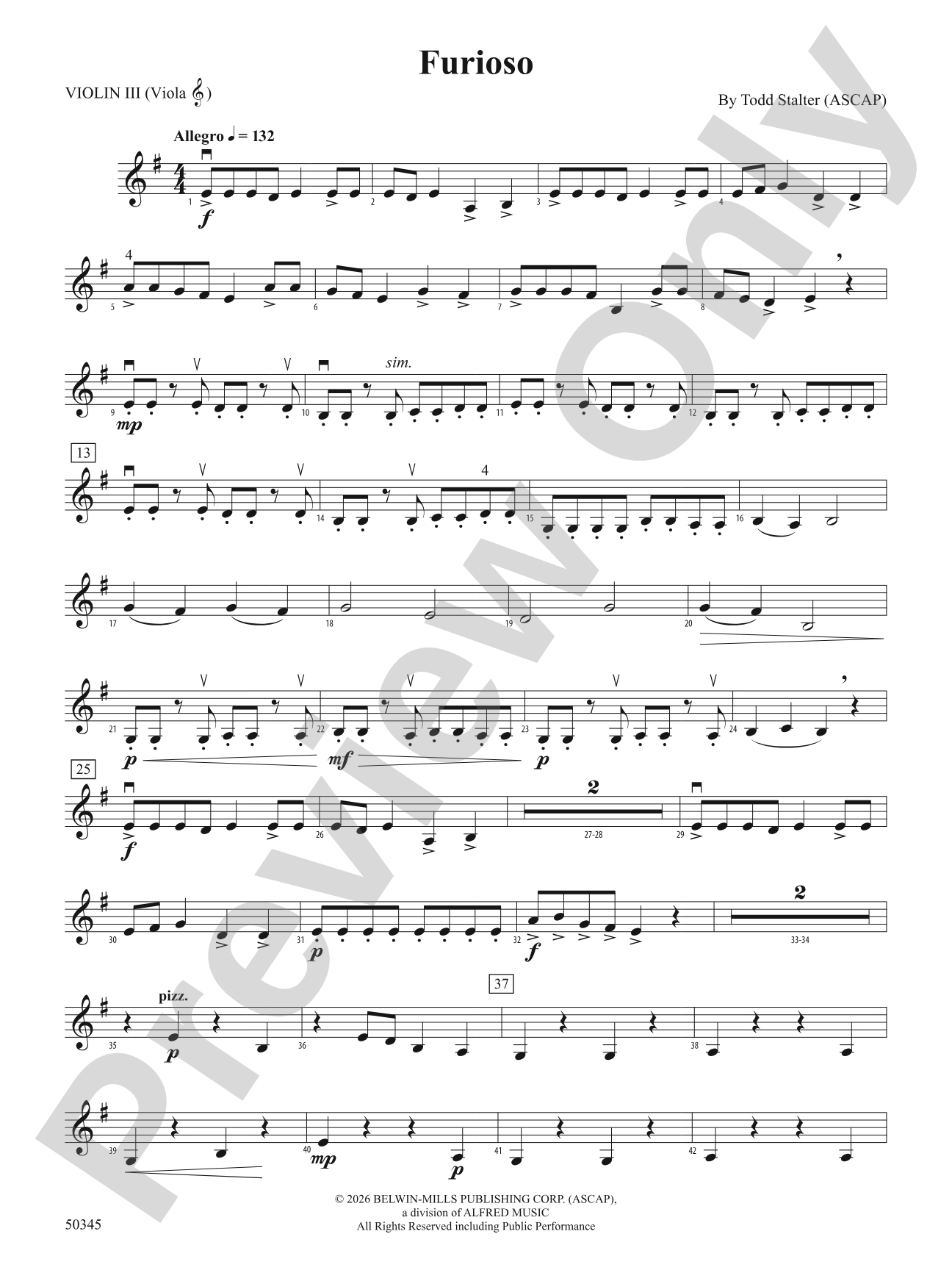 Furioso: 3rd Violin (Viola [TC])