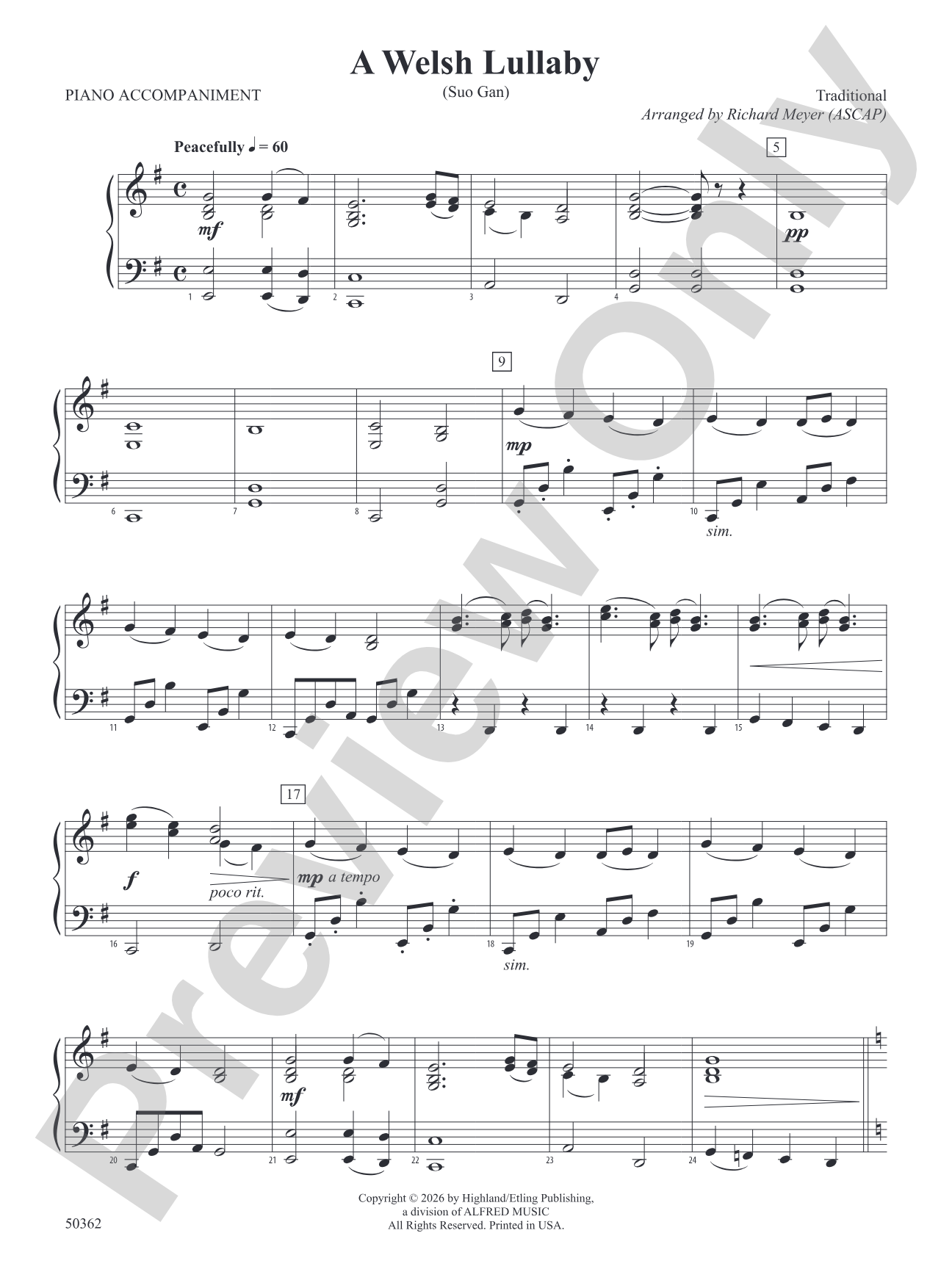 A Welsh Lullaby: Piano Accompaniment