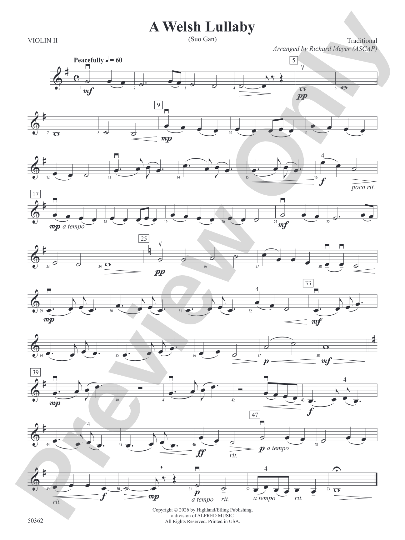 A Welsh Lullaby: 2nd Violin