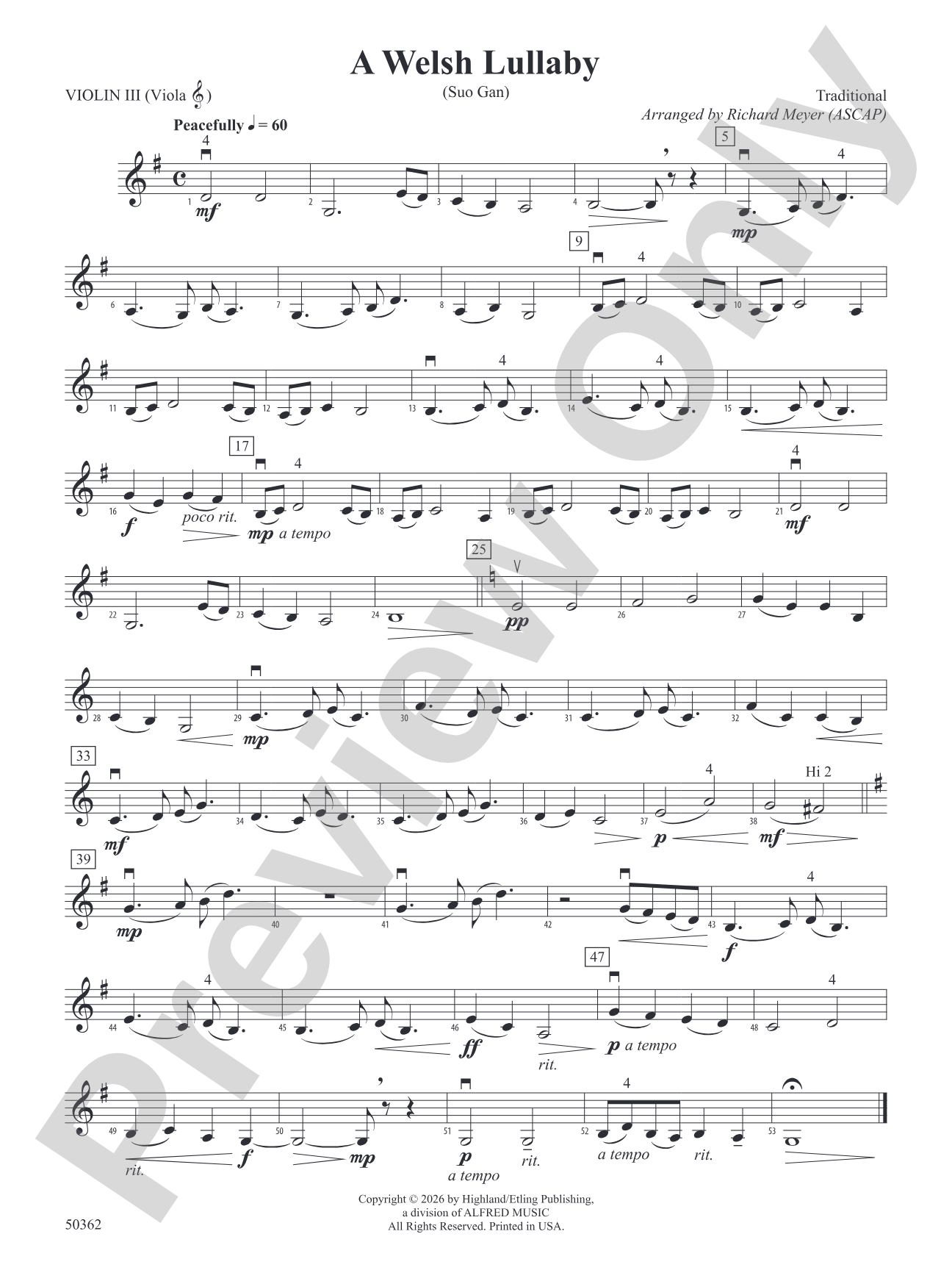 A Welsh Lullaby: 3rd Violin (Viola [TC])