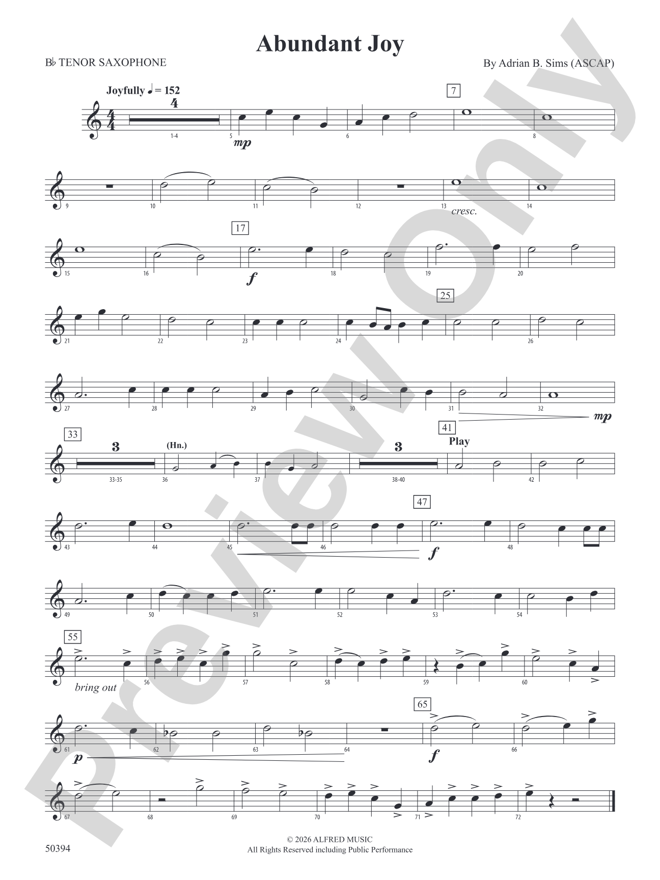Abundant Joy: B-flat Tenor Saxophone