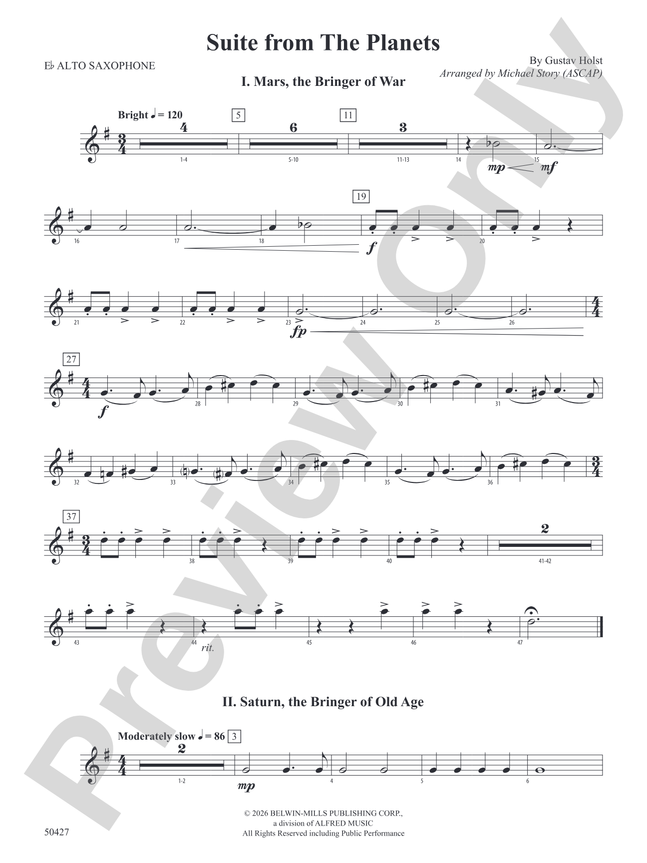 Suite from The Planets: E-flat Alto Saxophone
