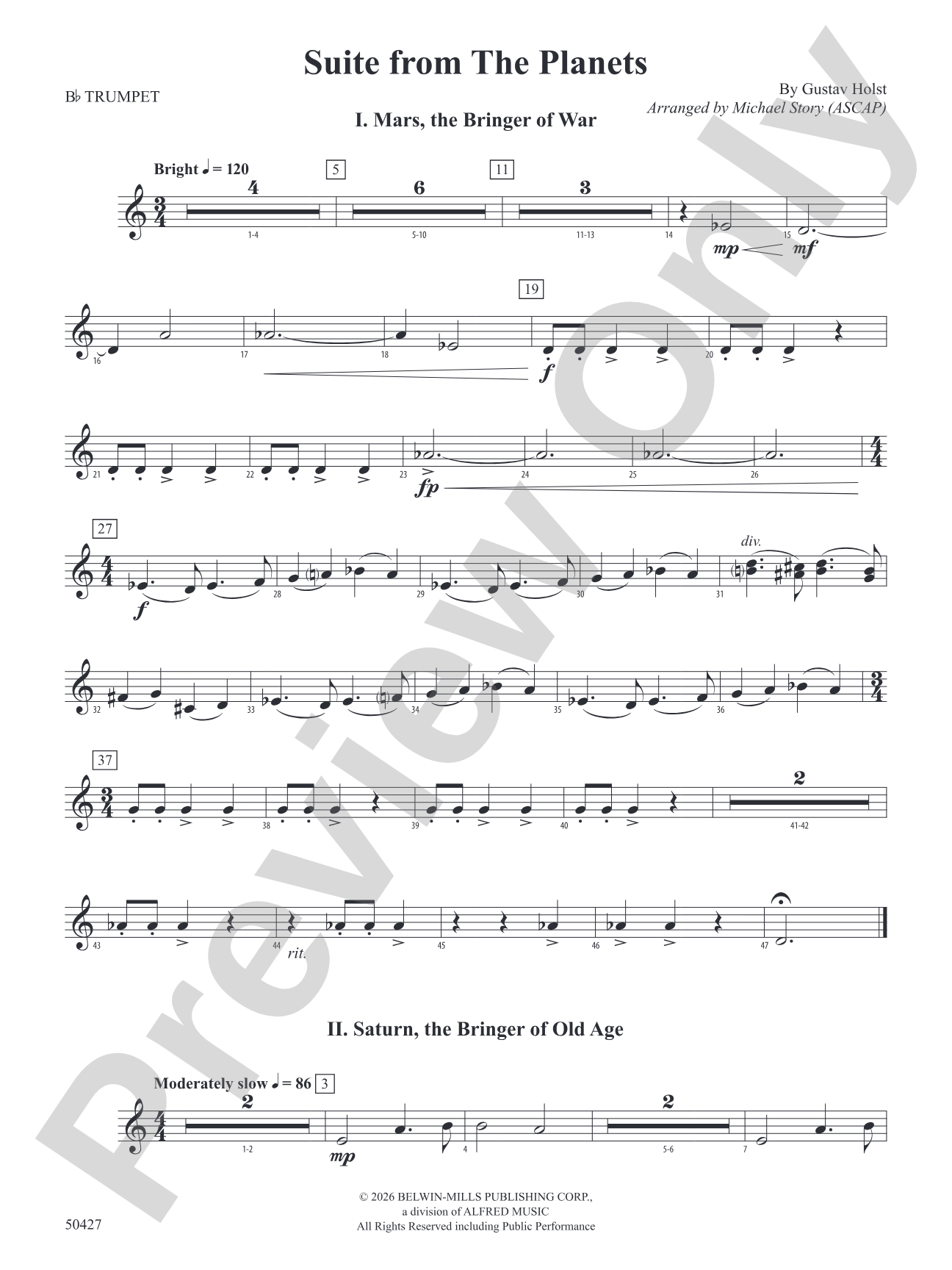Suite from The Planets: 1st B-flat Trumpet
