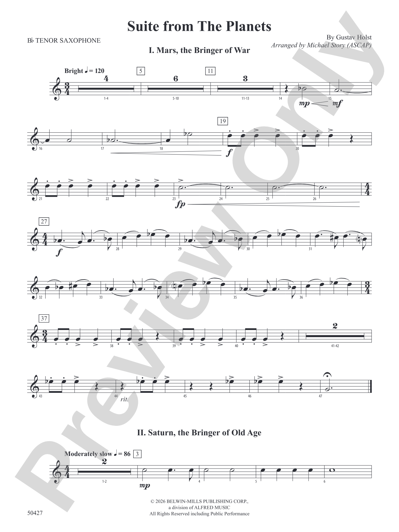 Suite from The Planets: B-flat Tenor Saxophone