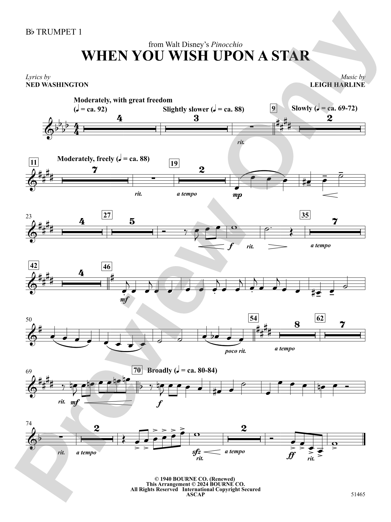 When You Wish Upon a Star: 1st B-flat Trumpet