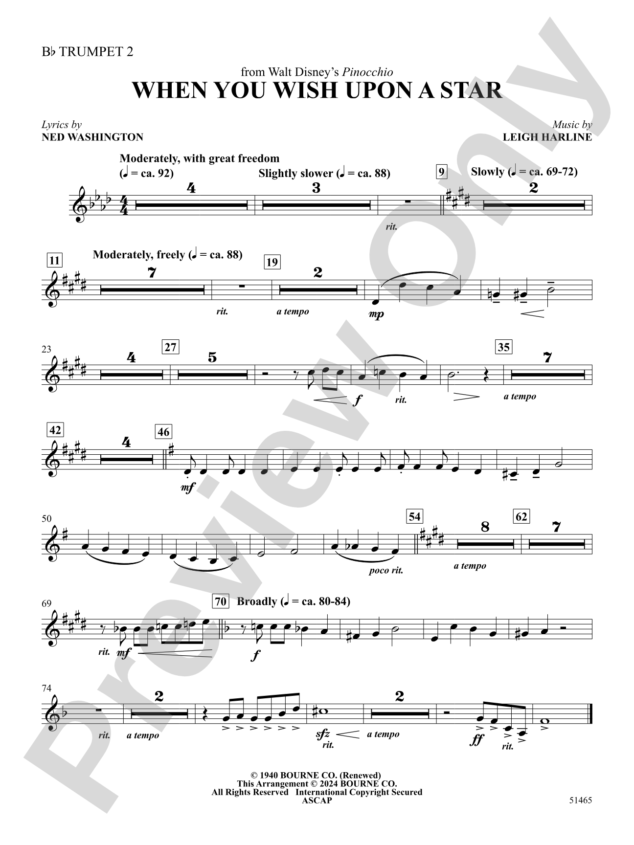 When You Wish Upon a Star: 2nd B-flat Trumpet