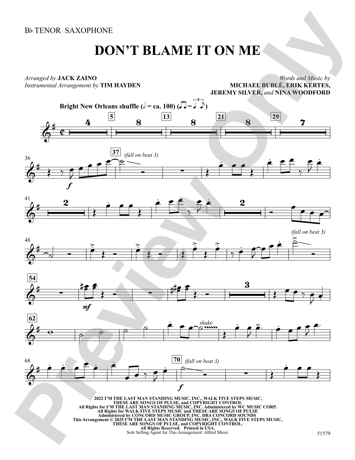 Don't Blame It on Me: B-flat Tenor Saxophone