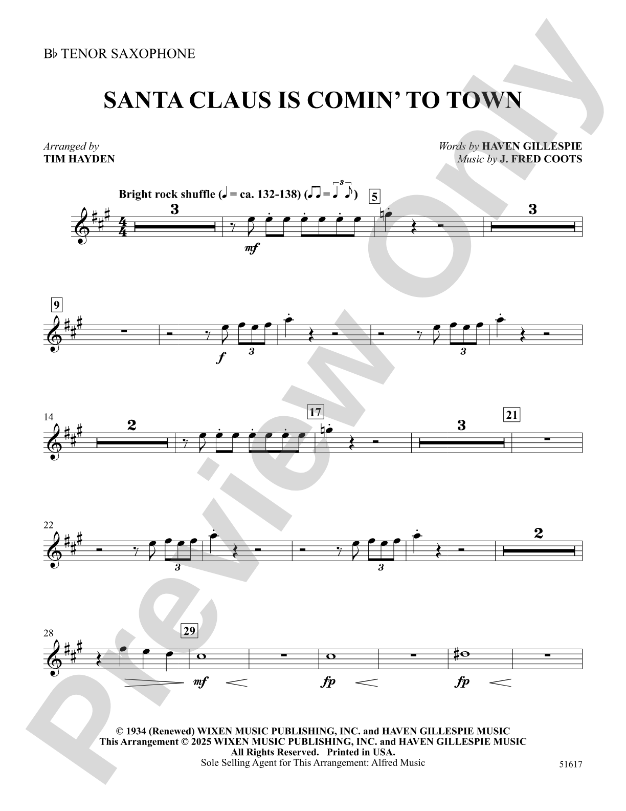 Santa Claus Is Comin' to Town: B-flat Tenor Saxophone