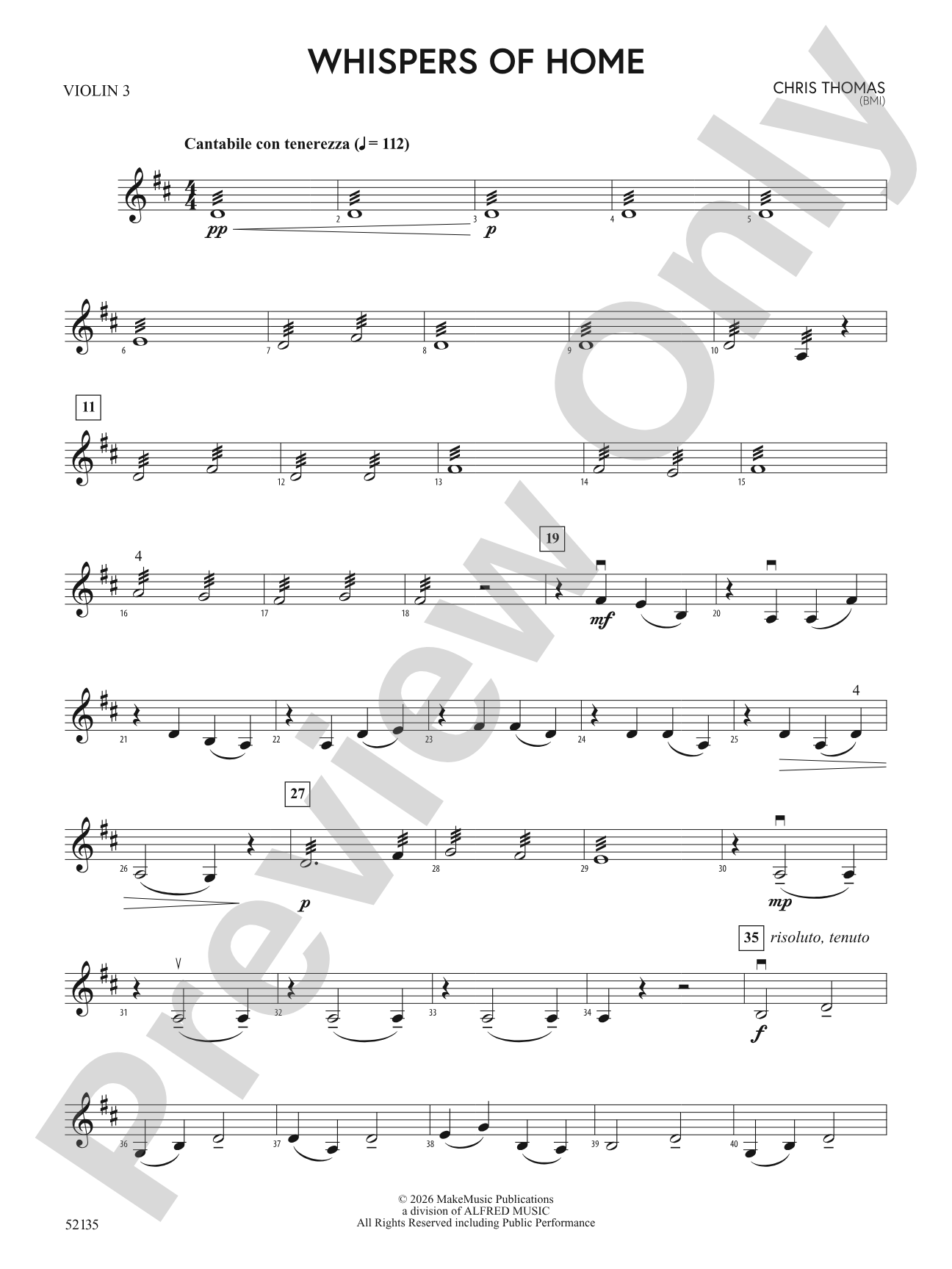 Whispers of Home: 3rd Violin (Viola [TC])