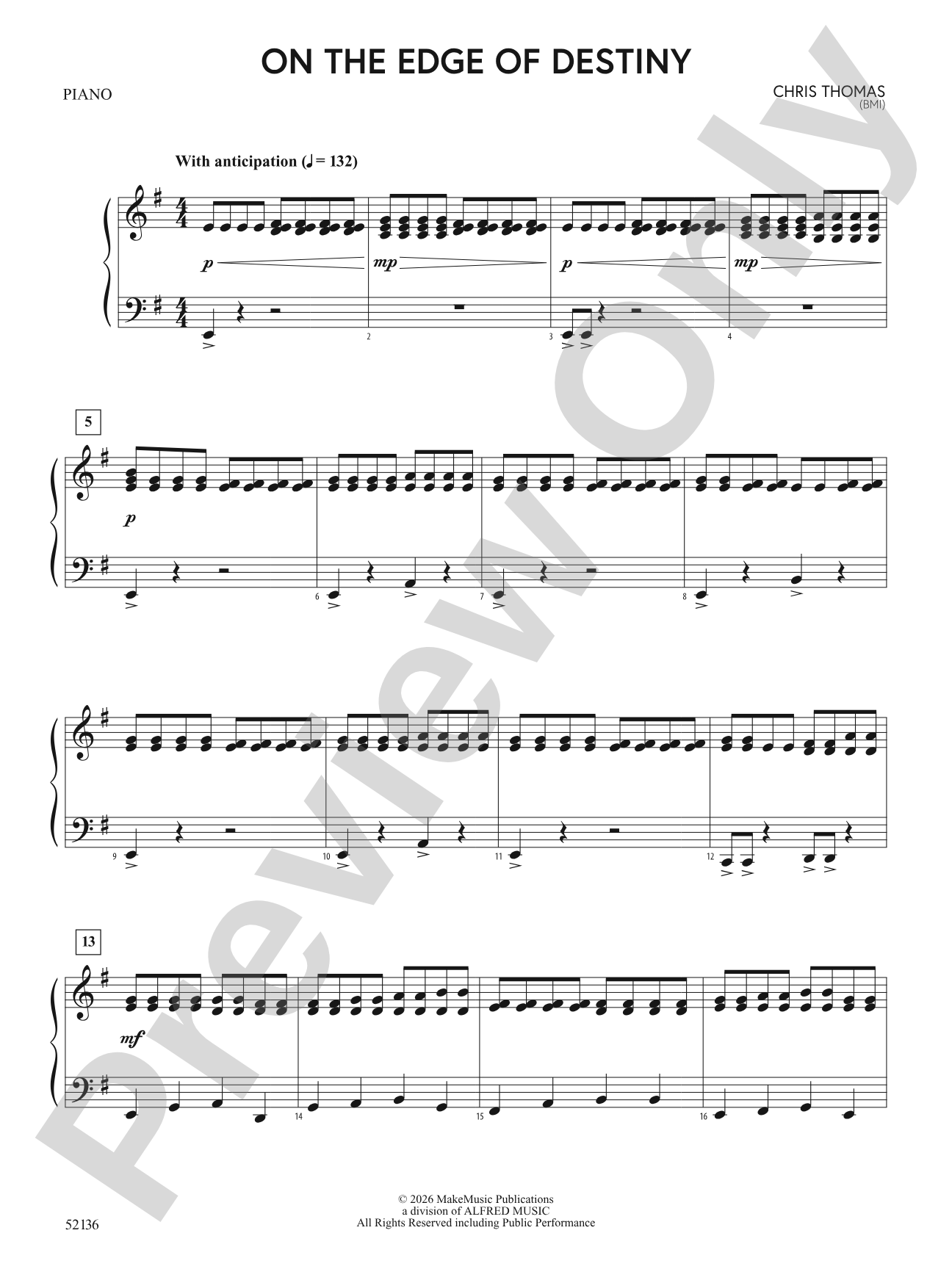On the Edge of Destiny: Piano Accompaniment