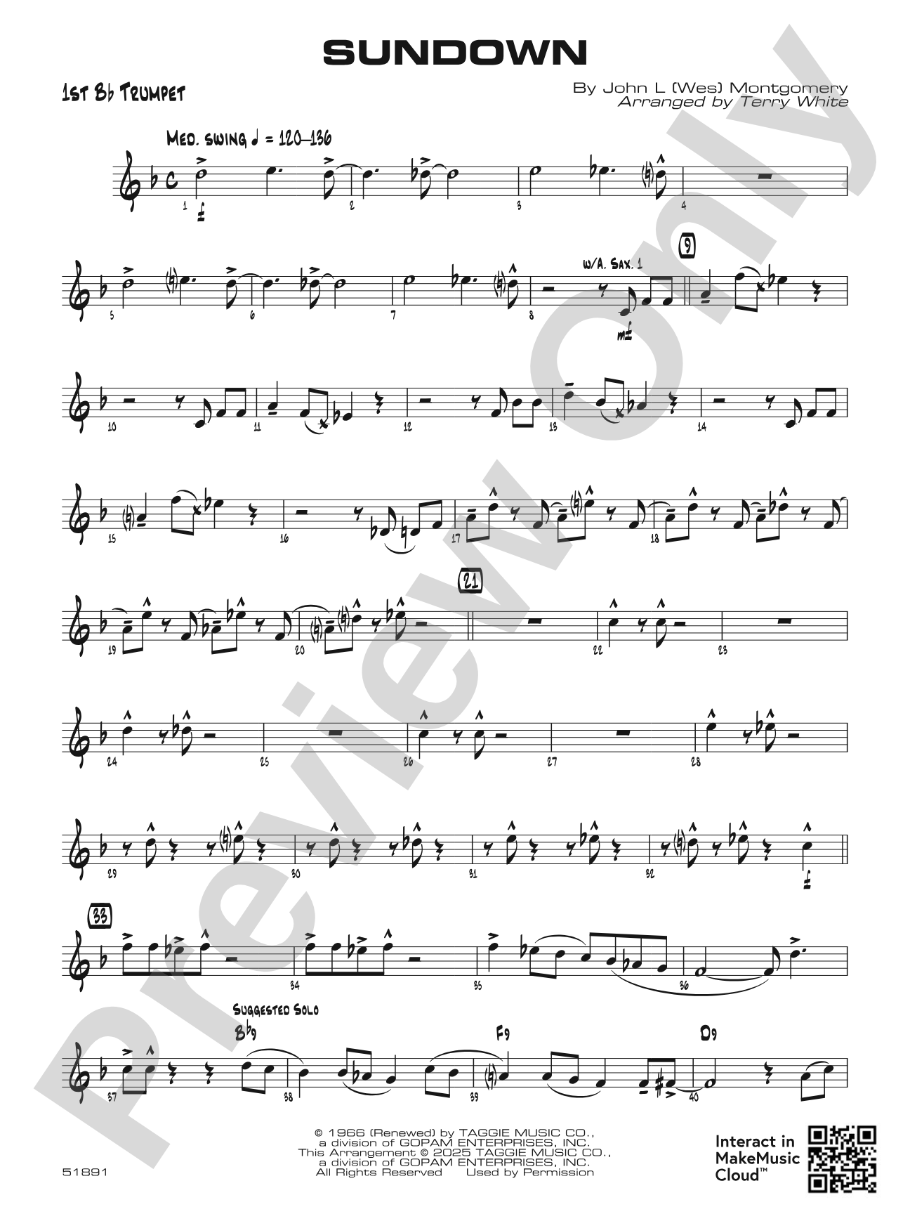 Sundown: 1st B-flat Trumpet