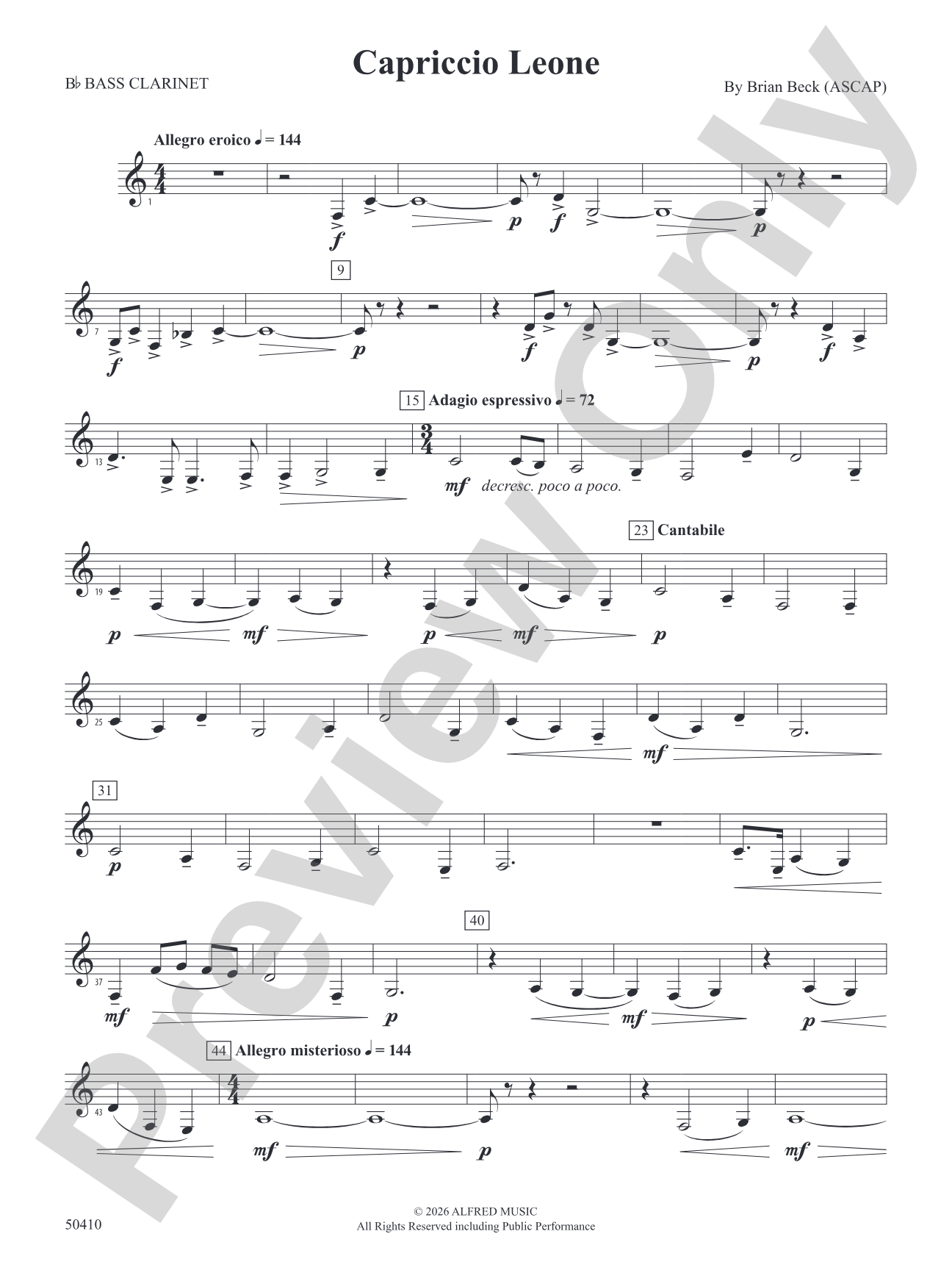 Capriccio Leone: B-flat Bass Clarinet