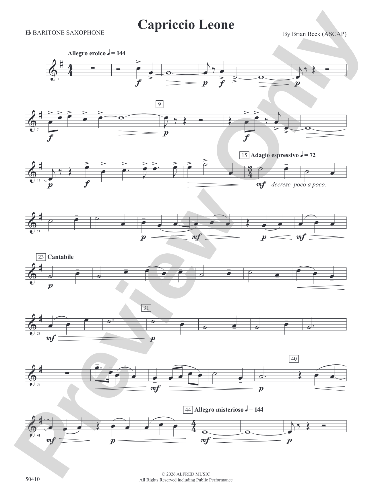 Capriccio Leone: E-flat Baritone Saxophone