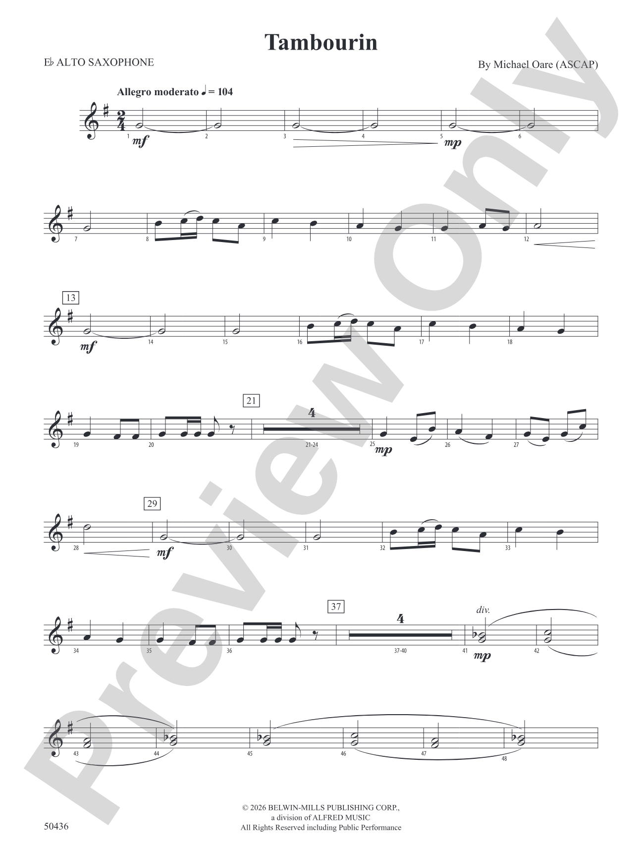 Tambourin: E-flat Alto Saxophone