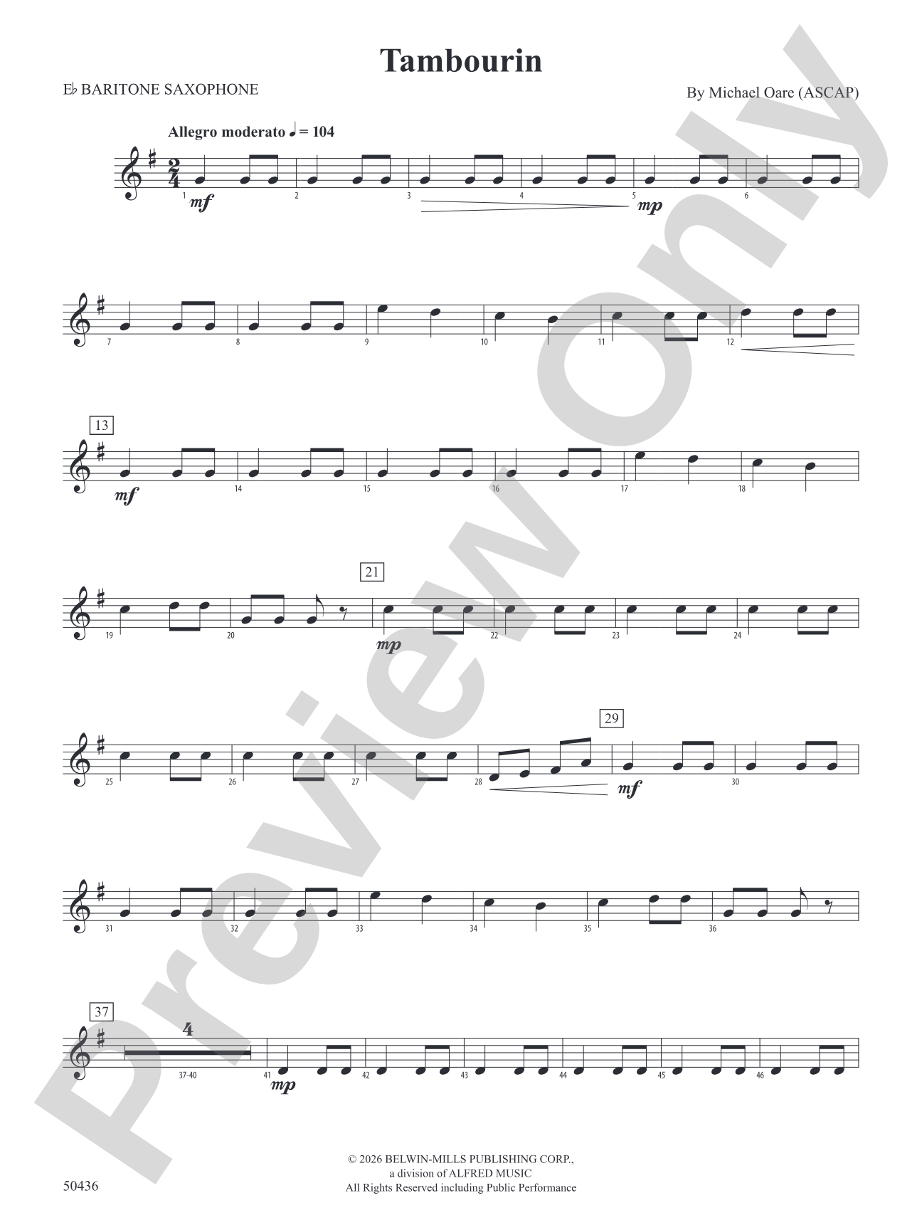 Tambourin: E-flat Baritone Saxophone