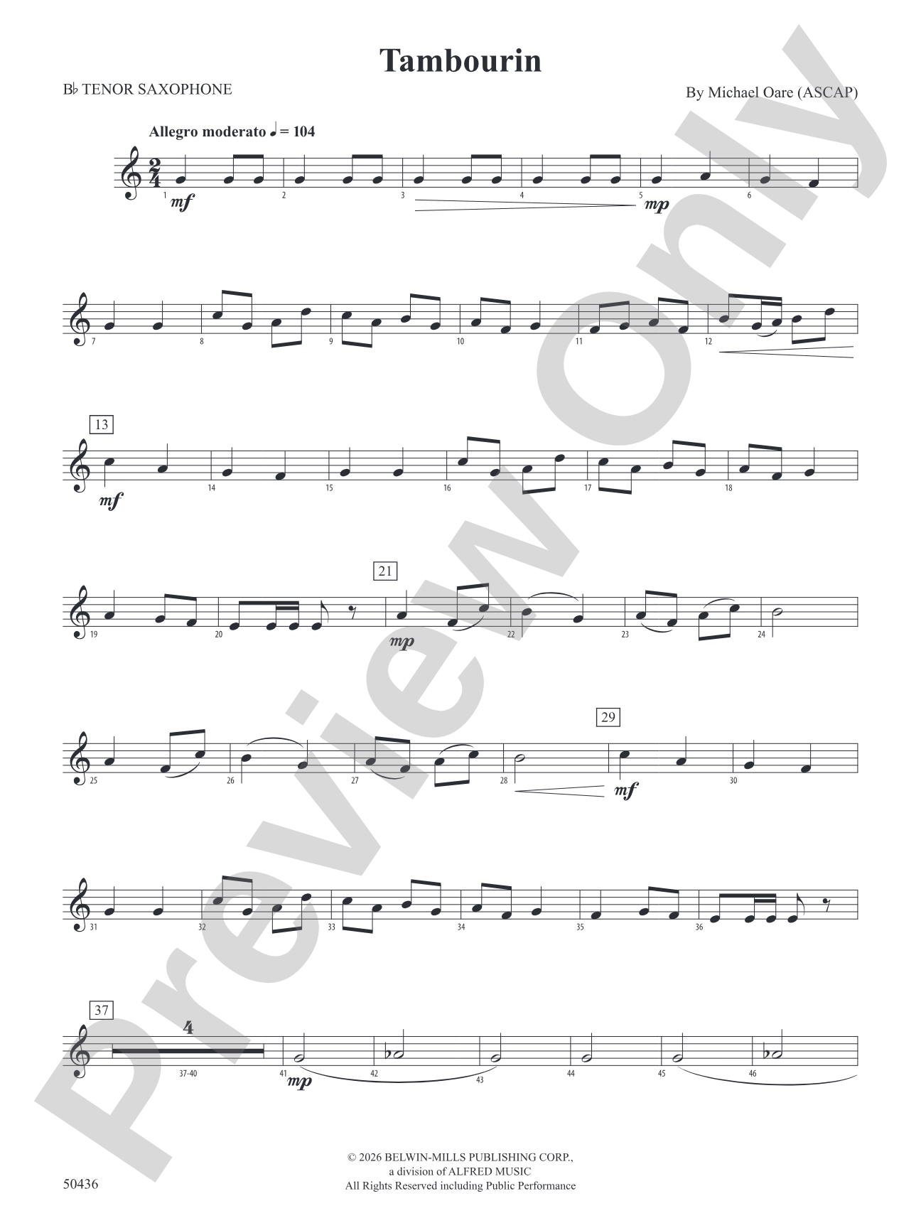 Tambourin: B-flat Tenor Saxophone