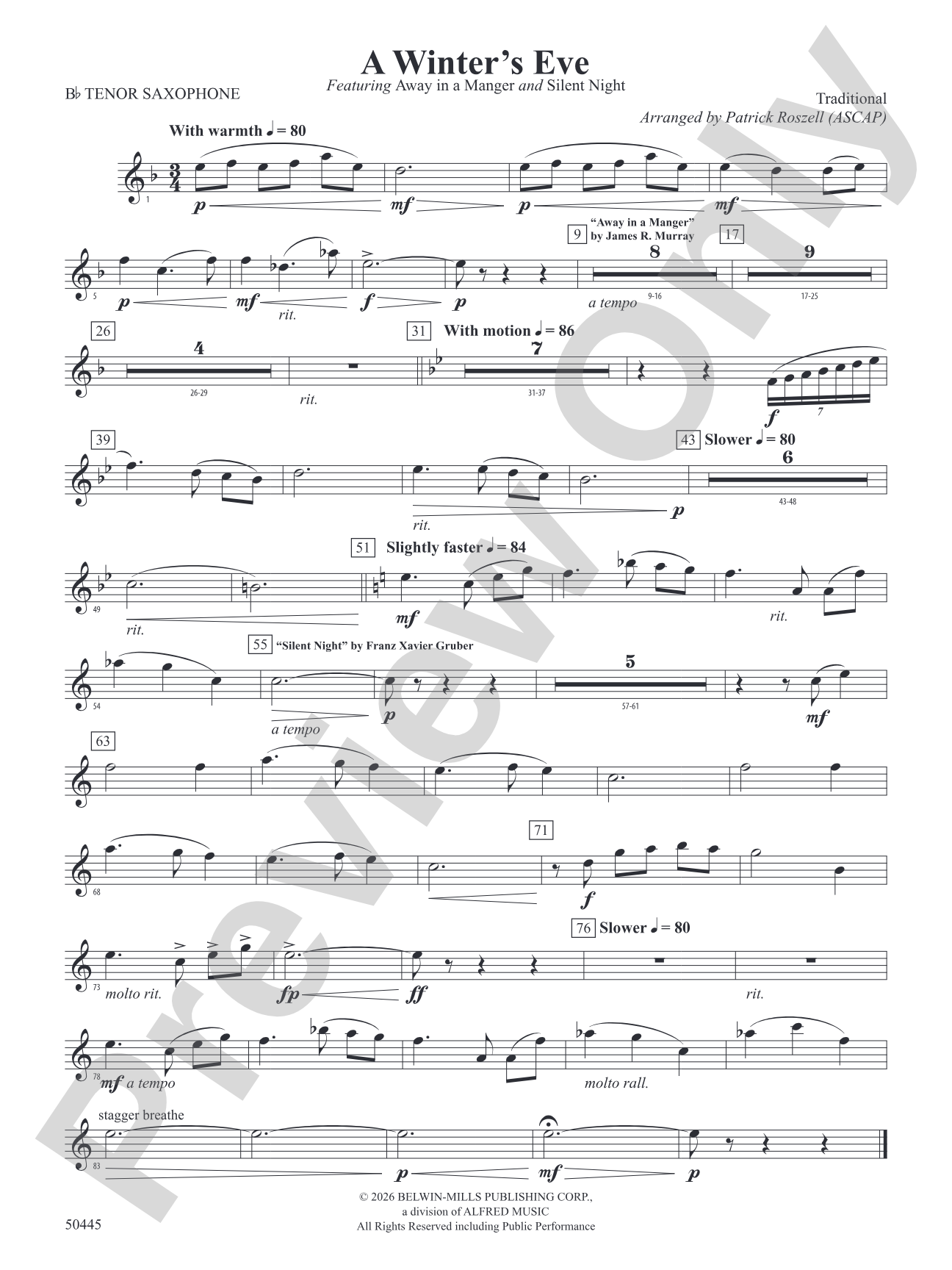 A Winter's Eve: B-flat Tenor Saxophone