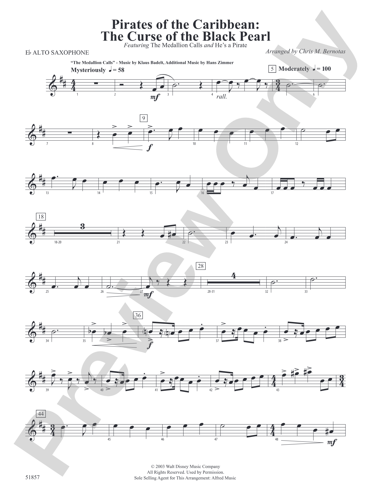 The Pirates of the Caribbean: The Curse of the Black Pearl: E-flat Alto Saxophone