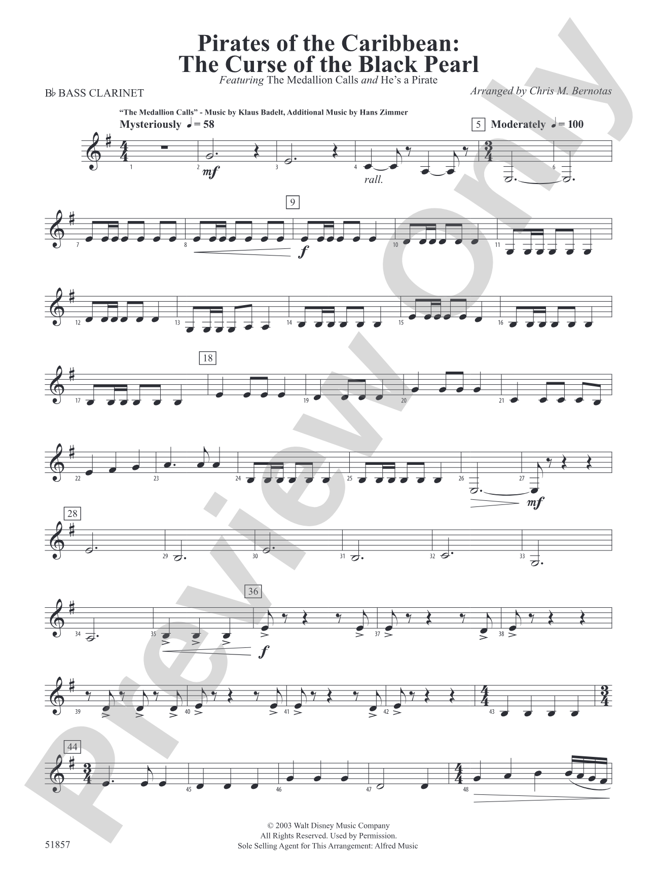 The Pirates of the Caribbean: The Curse of the Black Pearl: B-flat Bass Clarinet