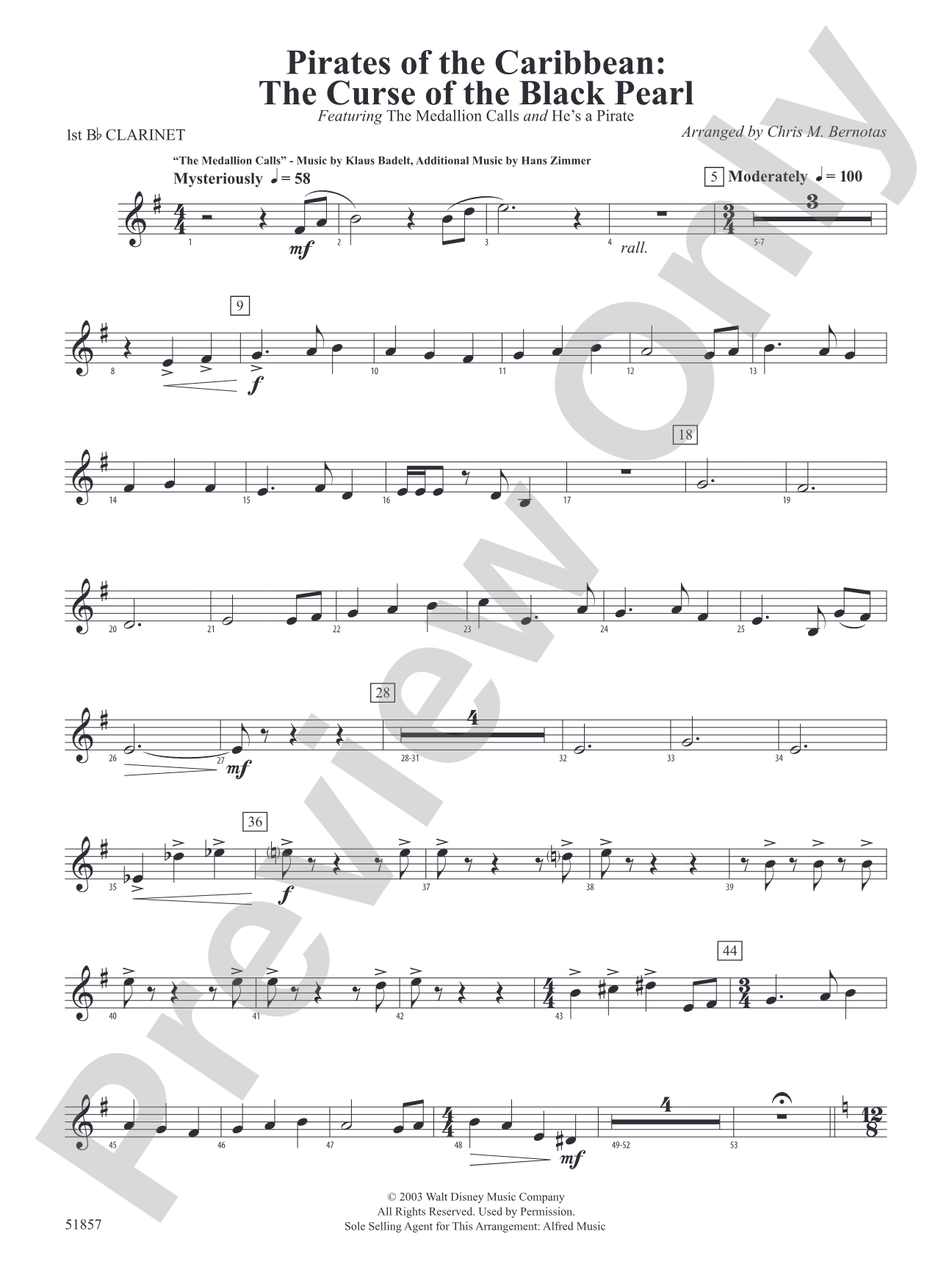 The Pirates of the Caribbean: The Curse of the Black Pearl: 1st B-flat Clarinet