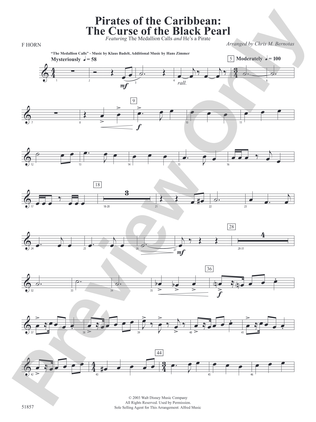 The Pirates of the Caribbean: The Curse of the Black Pearl: 1st F Horn