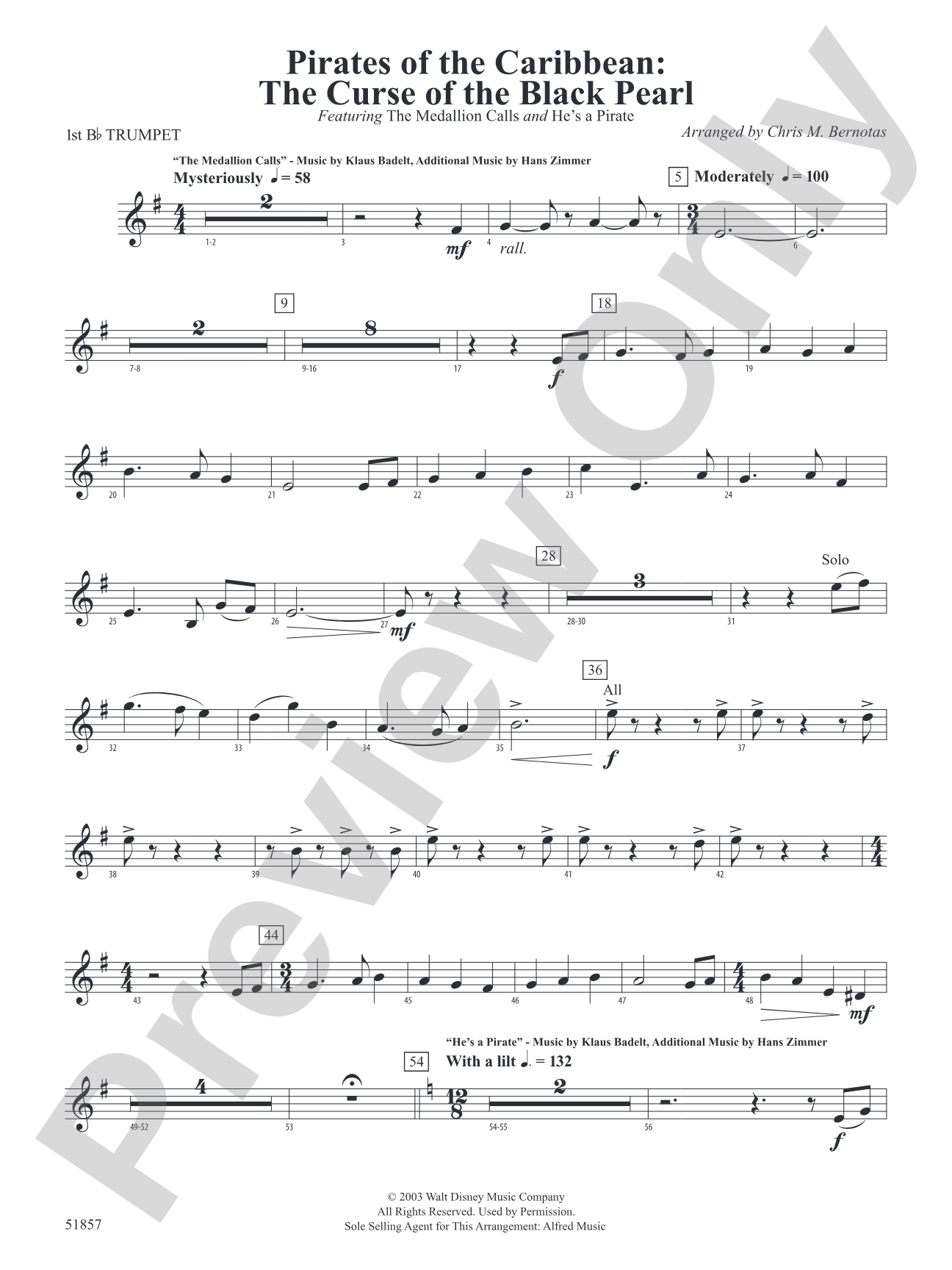 The Pirates of the Caribbean: The Curse of the Black Pearl: 1st B-flat Trumpet