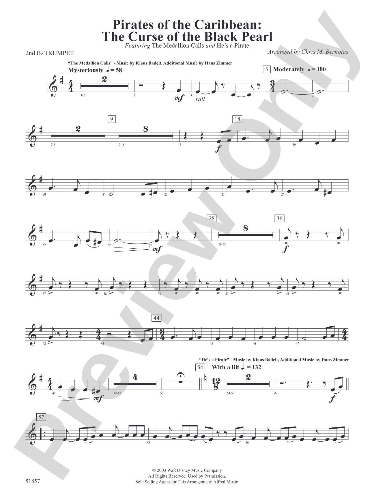 The Pirates of the Caribbean: The Curse of the Black Pearl: 2nd B-flat Trumpet