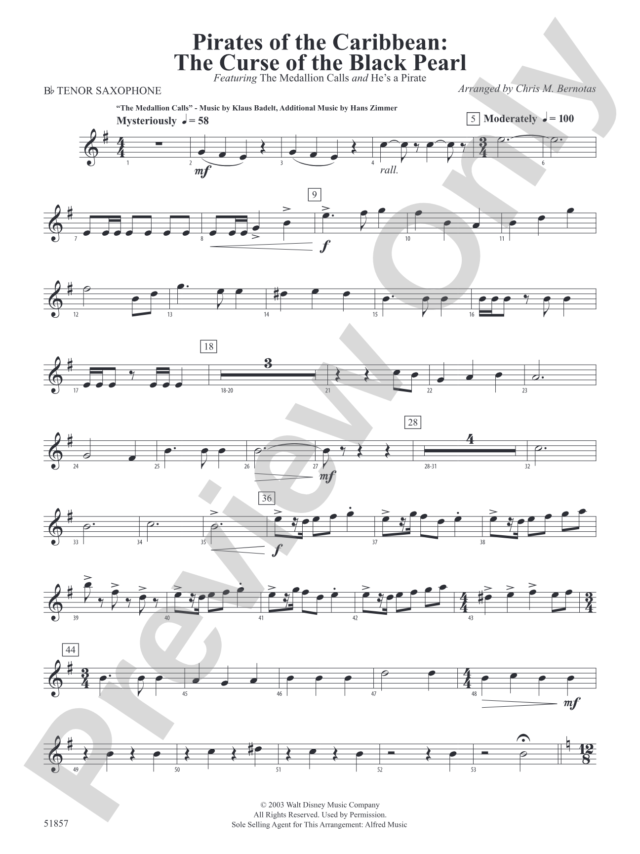 The Pirates of the Caribbean: The Curse of the Black Pearl: B-flat Tenor Saxophone