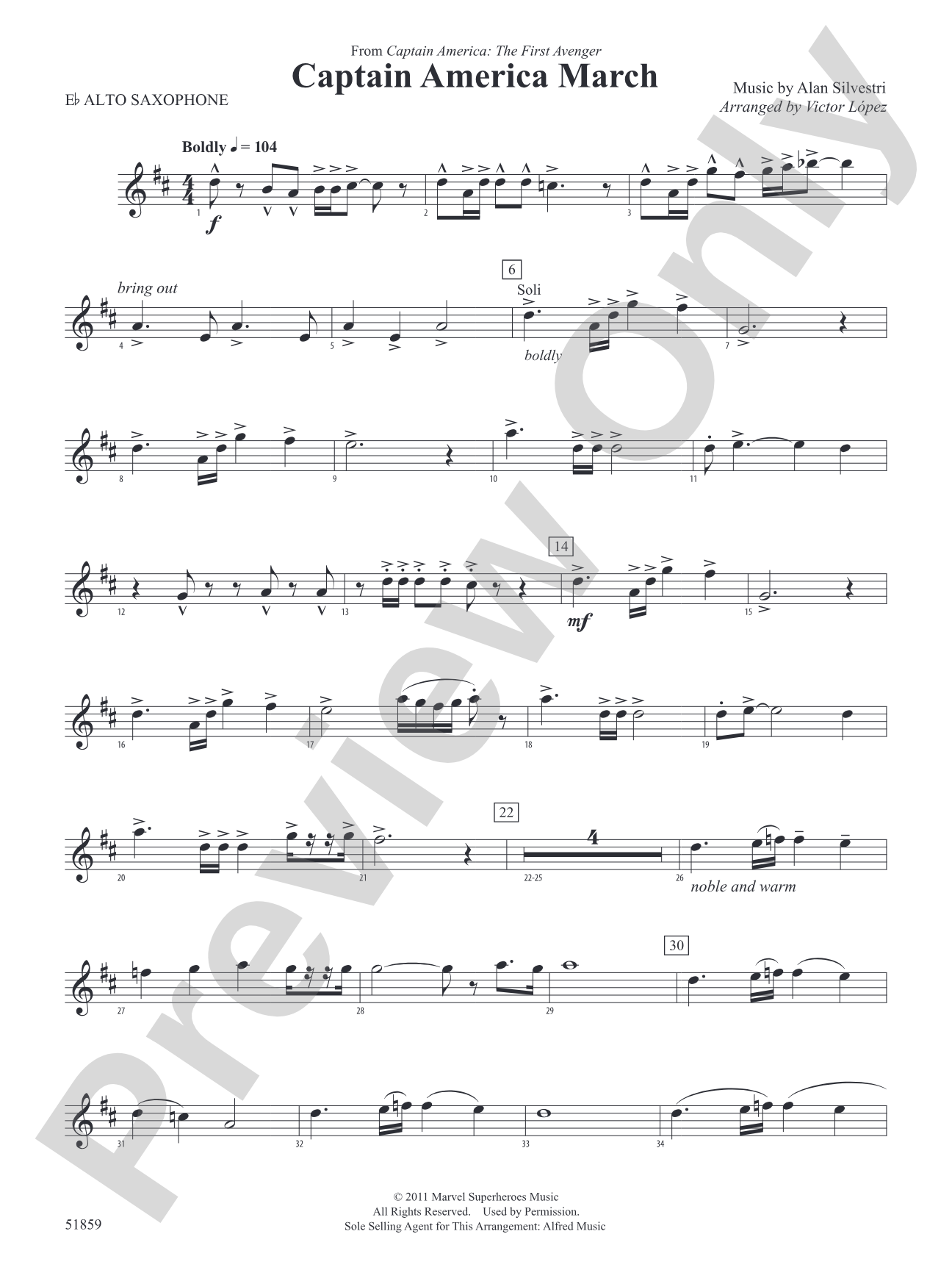 Captain America March: E-flat Alto Saxophone