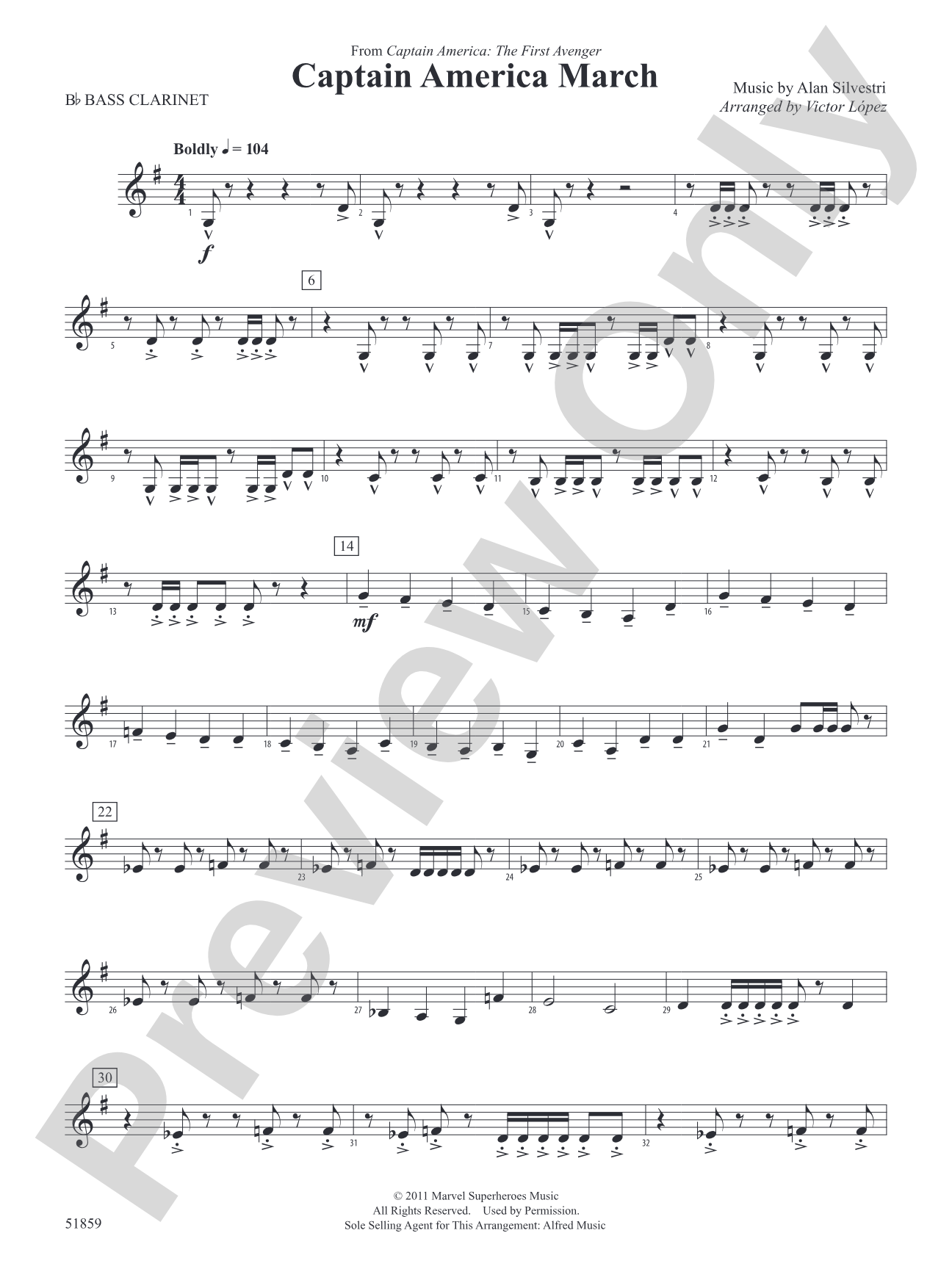 Captain America March: B-flat Bass Clarinet