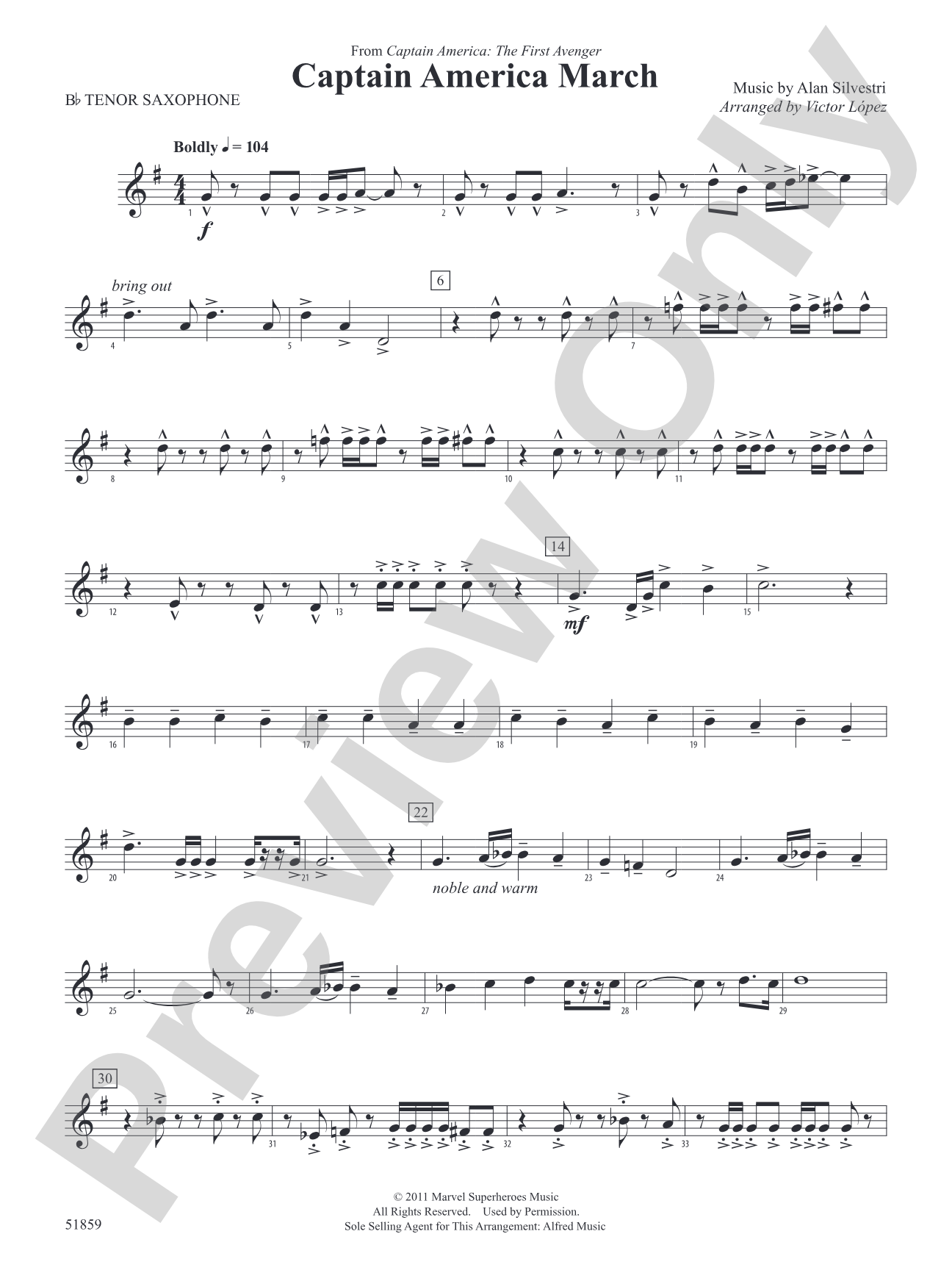 Captain America March: B-flat Tenor Saxophone