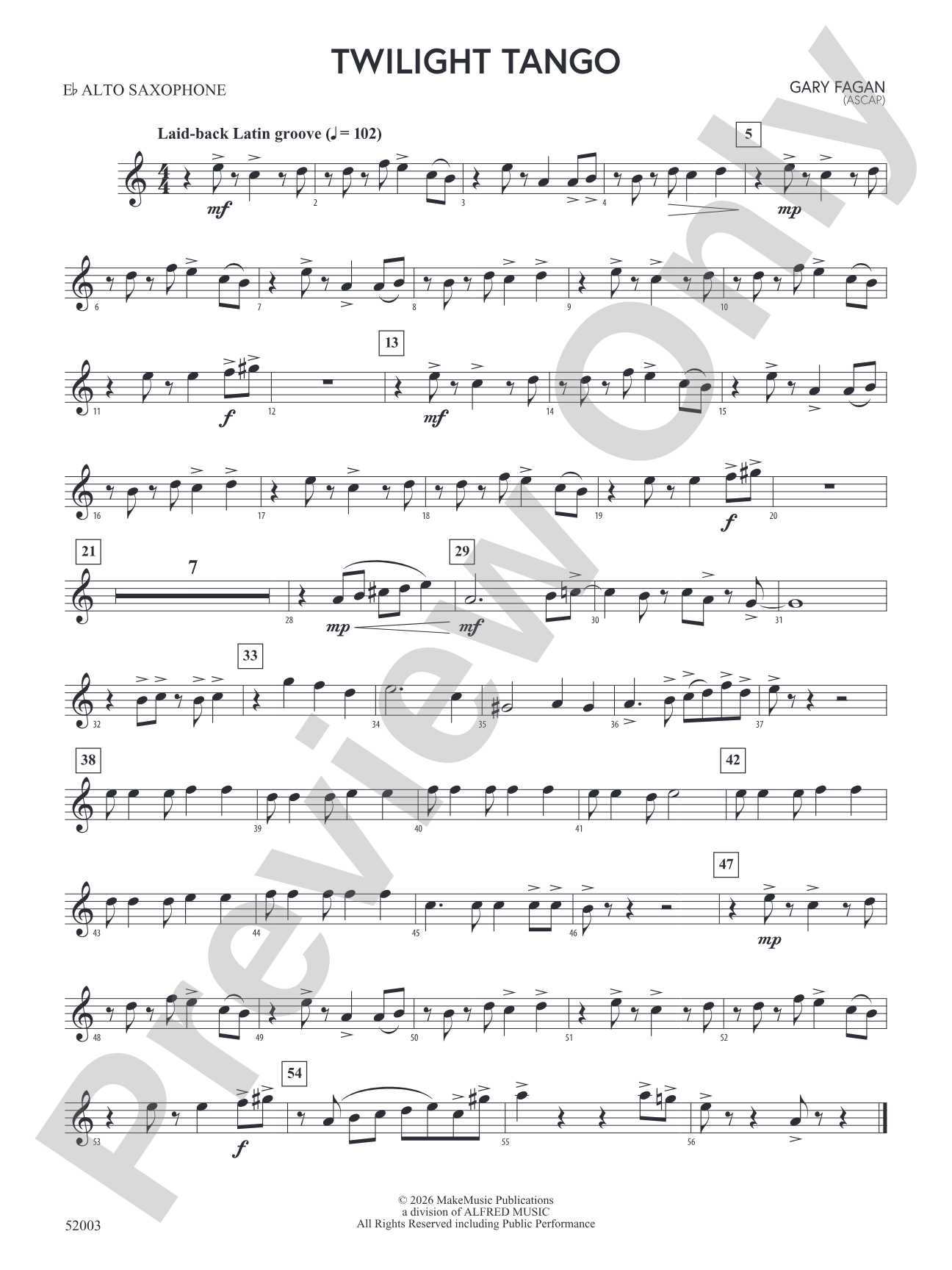 Twilight Tango: E-flat Alto Saxophone