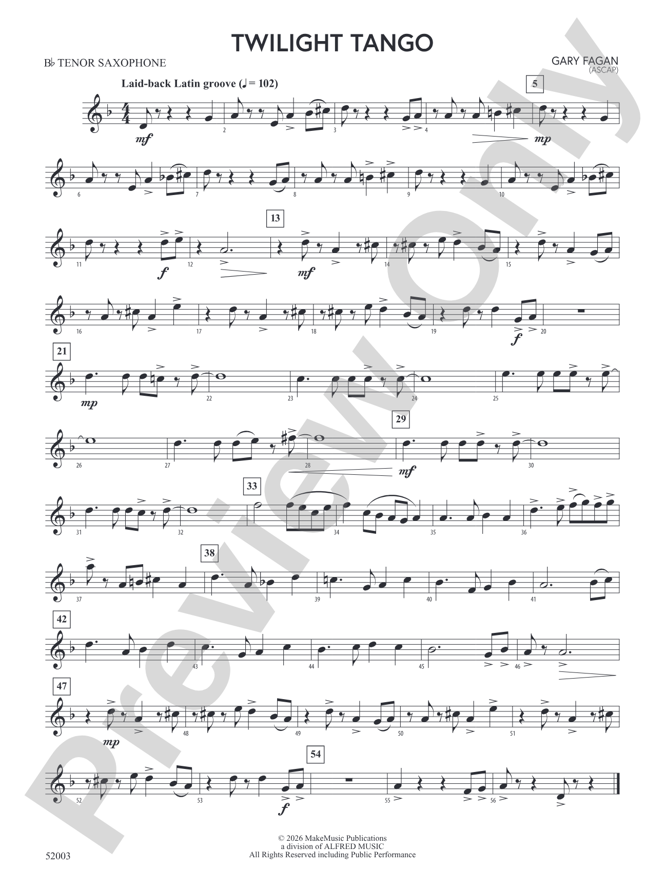 Twilight Tango: B-flat Tenor Saxophone