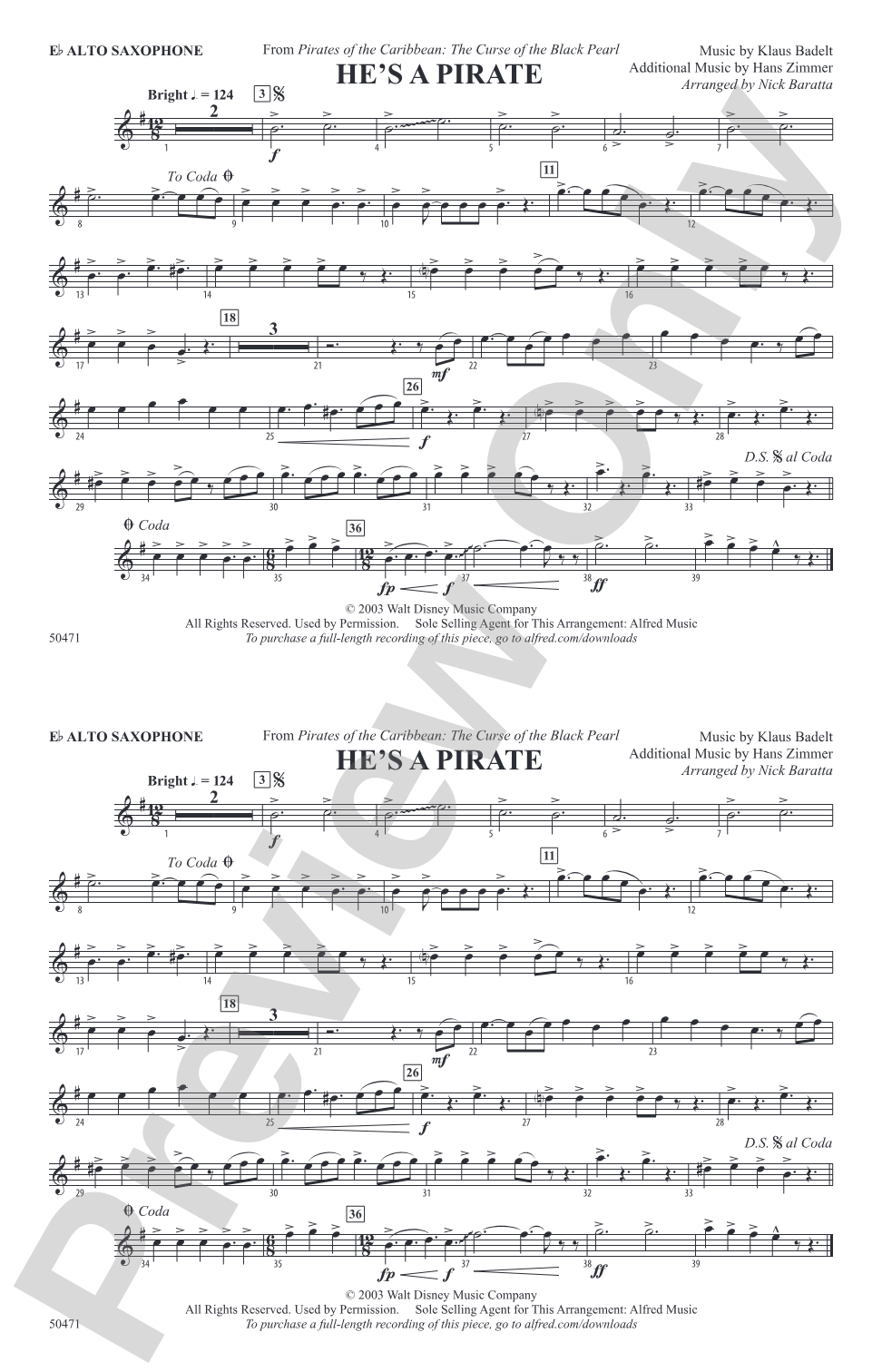He's a Pirate: E-flat Alto Saxophone