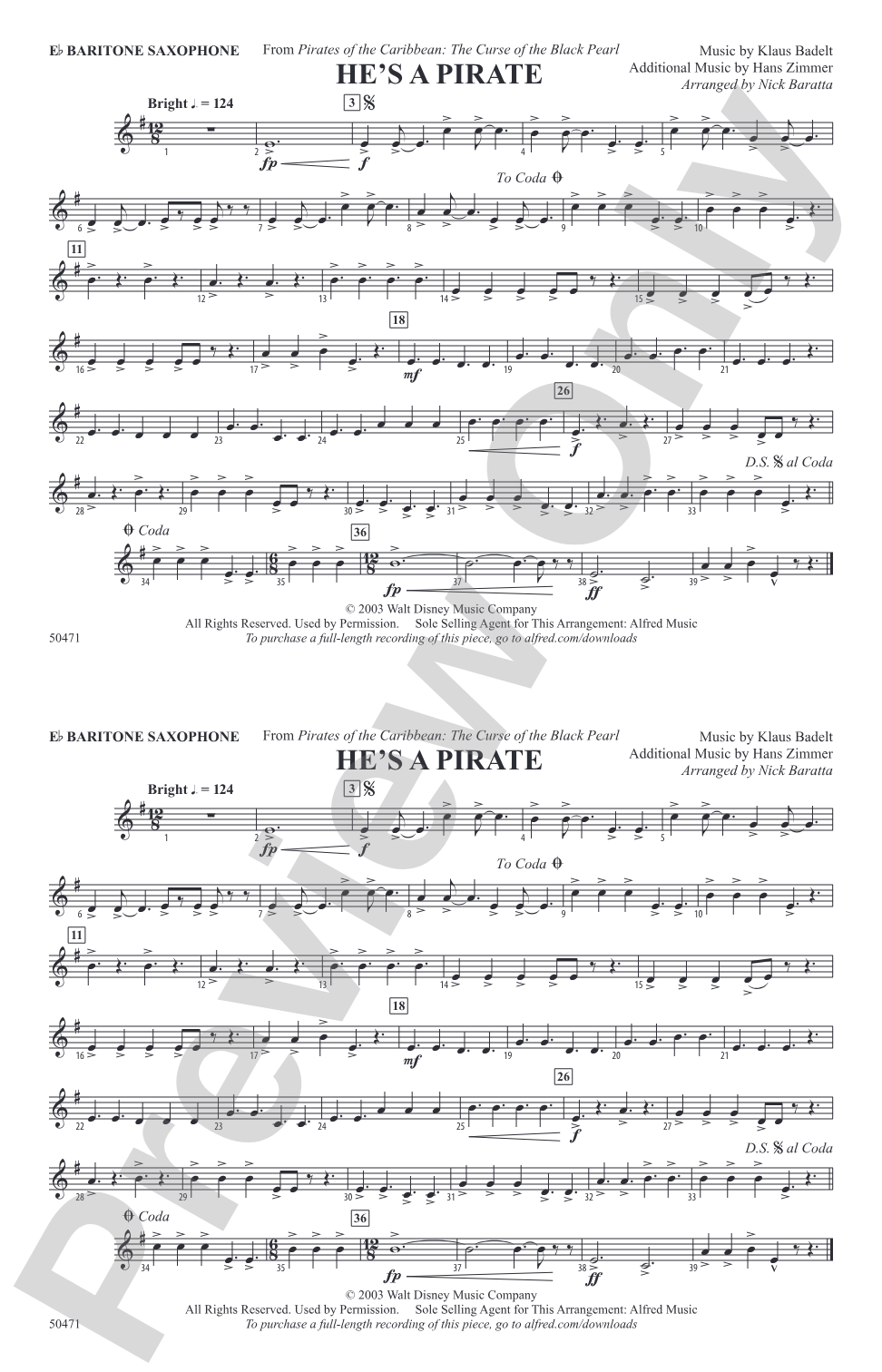 He's a Pirate: E-flat Baritone Saxophone