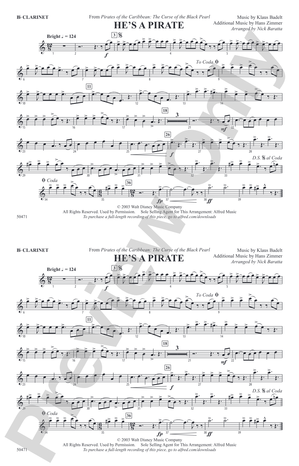 He's a Pirate: 1st B-flat Clarinet