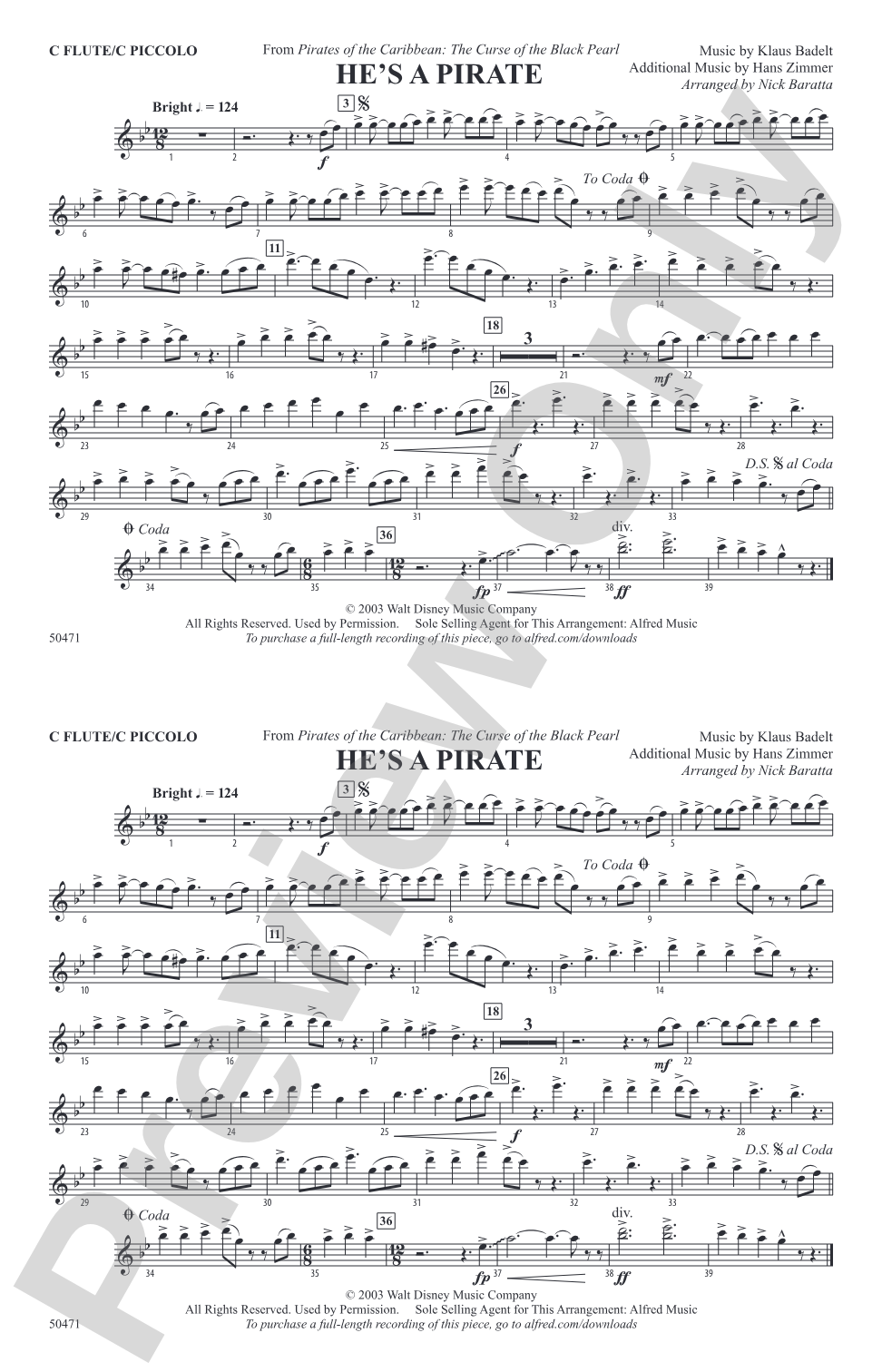 He's a Pirate: Flute