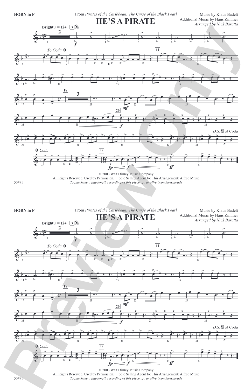 He's a Pirate: 1st F Horn