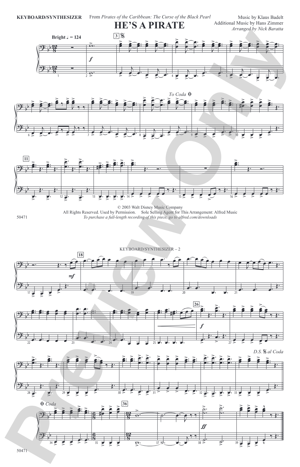 He's a Pirate: Piano Accompaniment