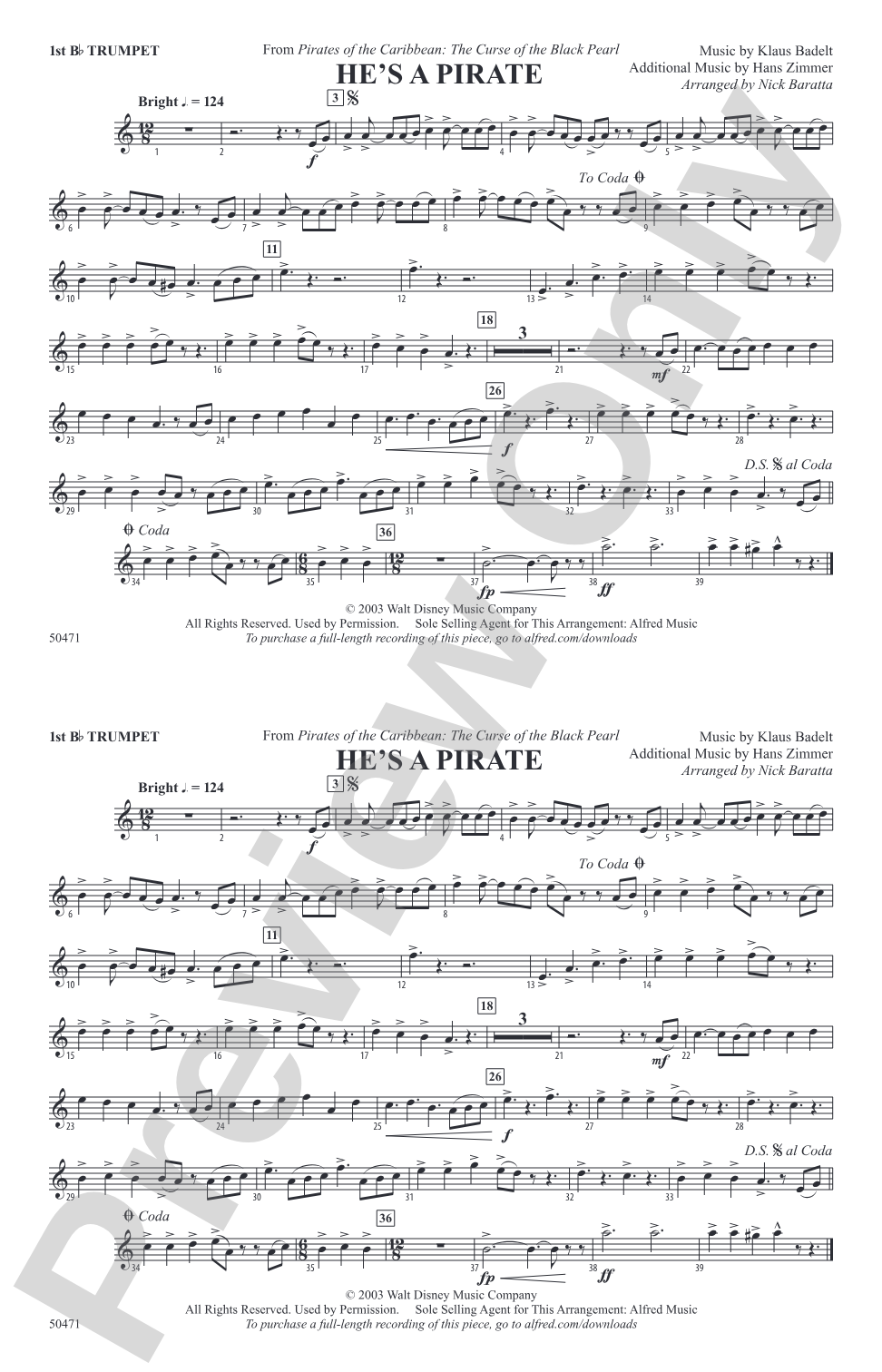 He's a Pirate: 1st B-flat Trumpet
